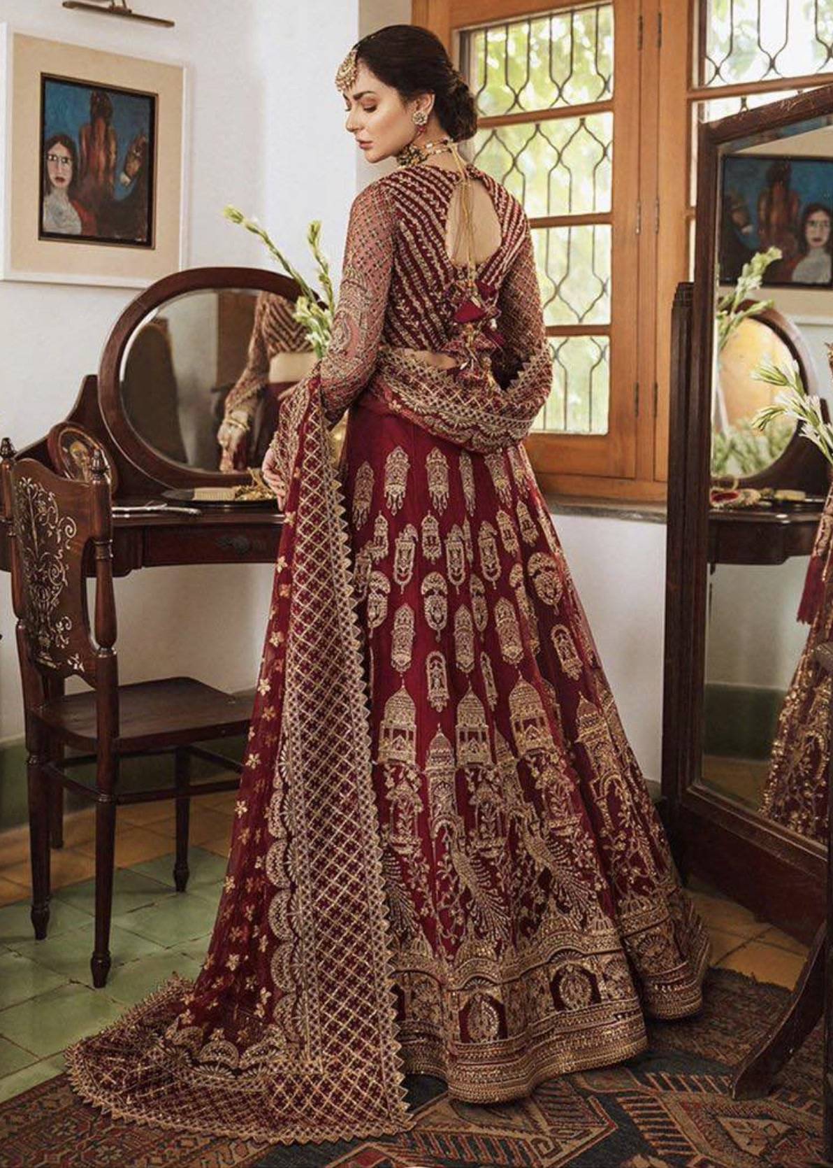Maroon and Gold Embroidered Lehenga Choli  Image - 3