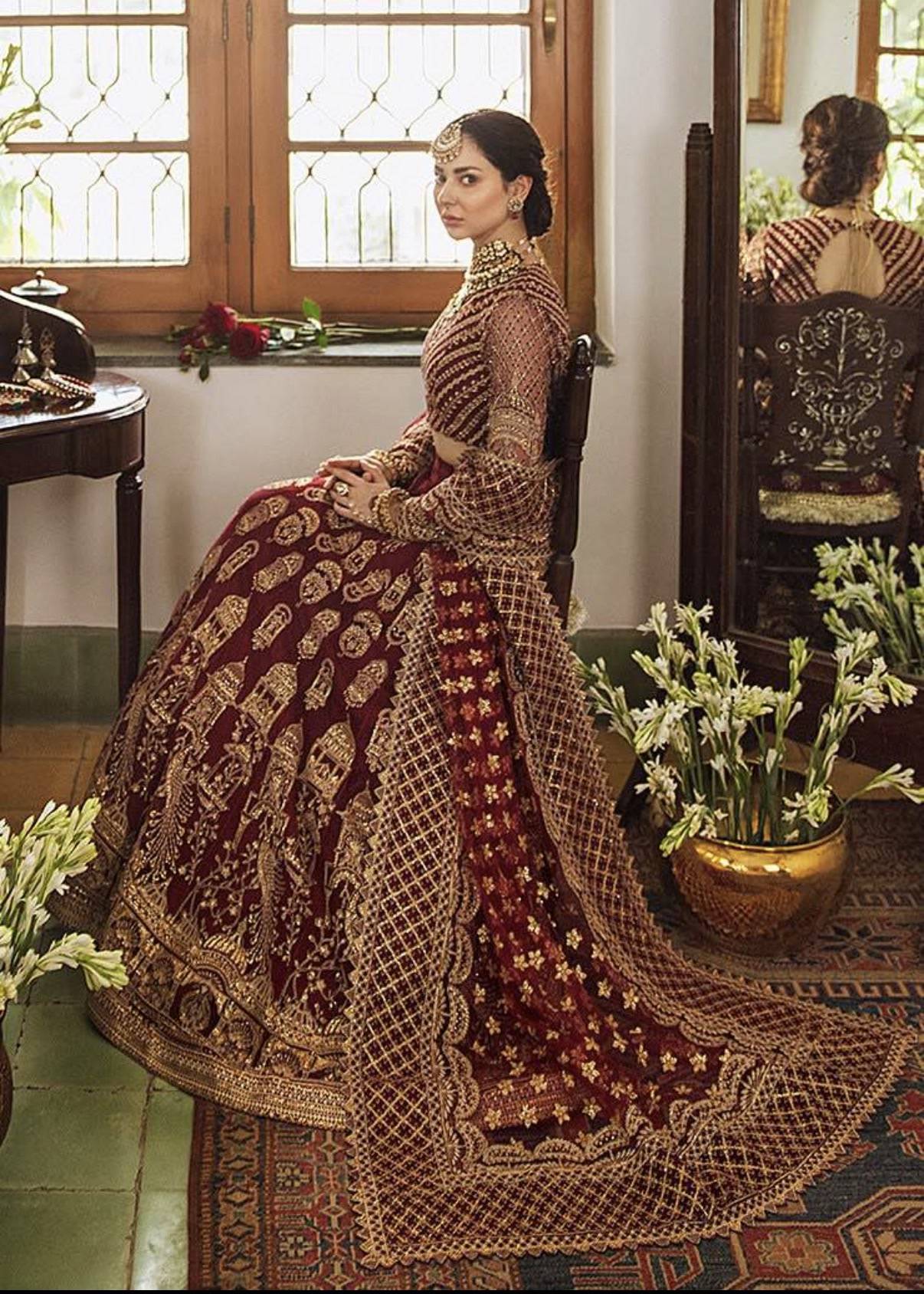 Maroon and Gold Embroidered Lehenga Choli  Image - 4