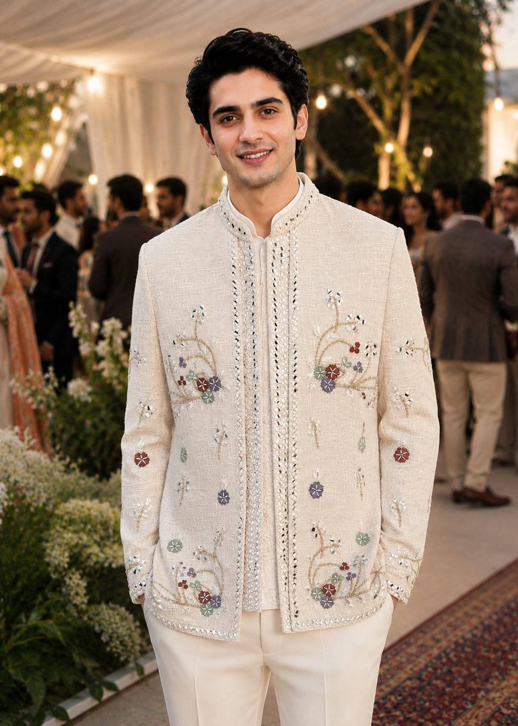 Ivory Floral Jacket Set Image - 0
