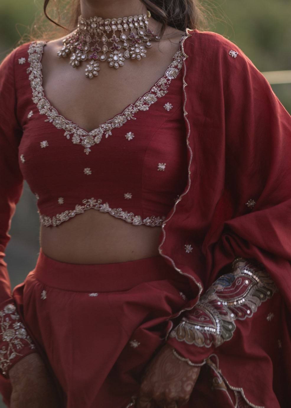 Royal Red Peacock Lehenga Image - 3
