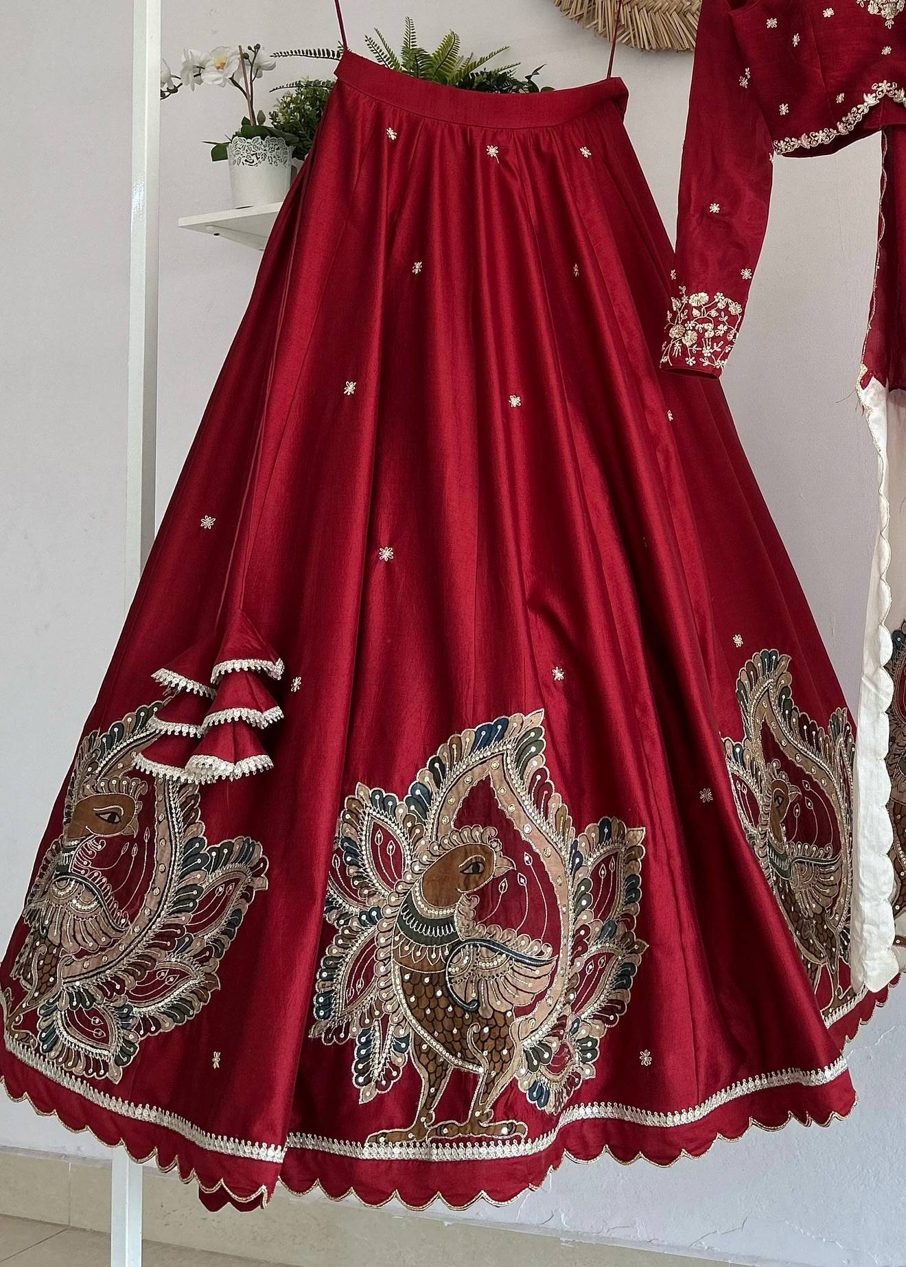 Royal Red Peacock Lehenga Image - 1