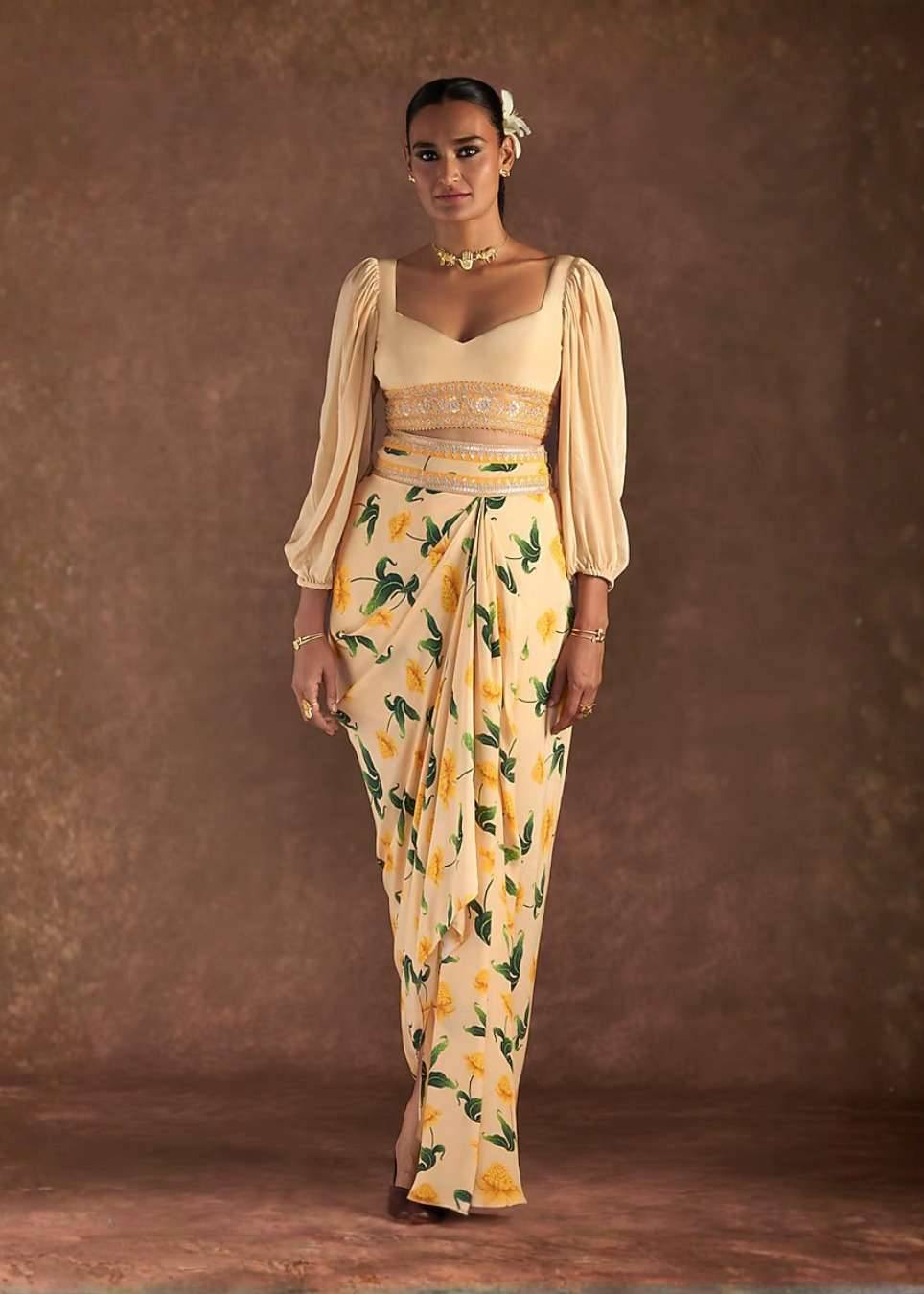 Vanilla Crepe Silk Draped Skirt Set Image - 0