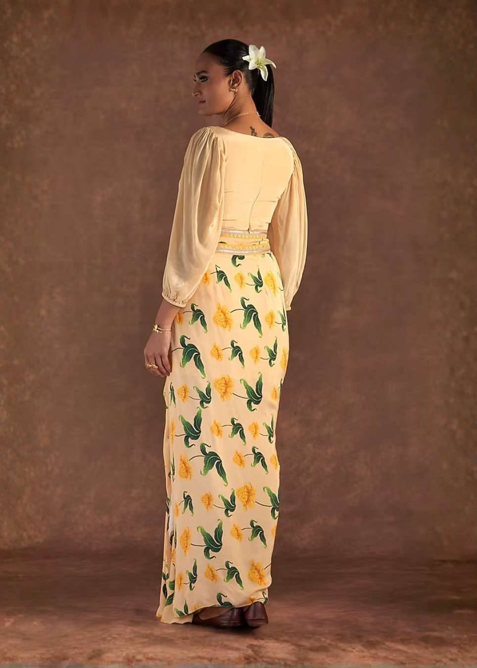 Vanilla Crepe Silk Draped Skirt Set Image - 1