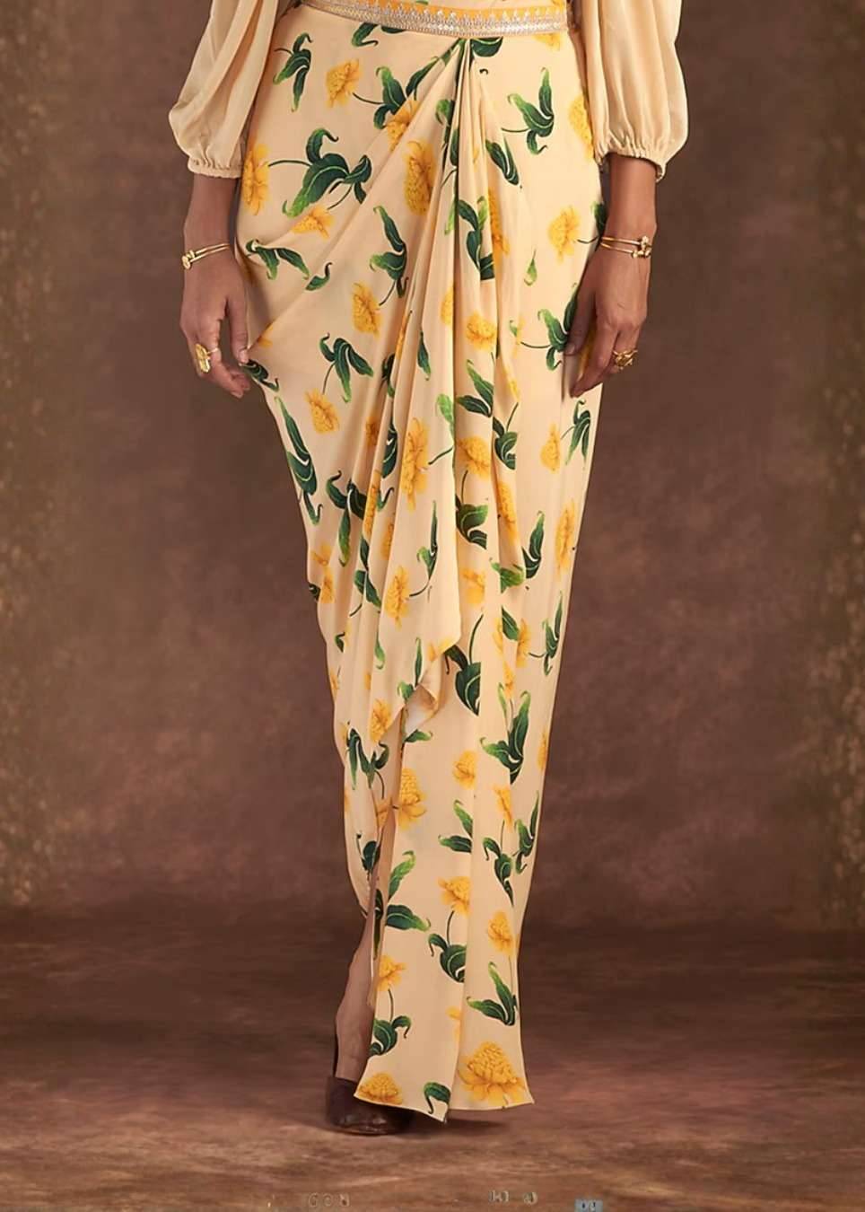 Vanilla Crepe Silk Draped Skirt Set Image - 3