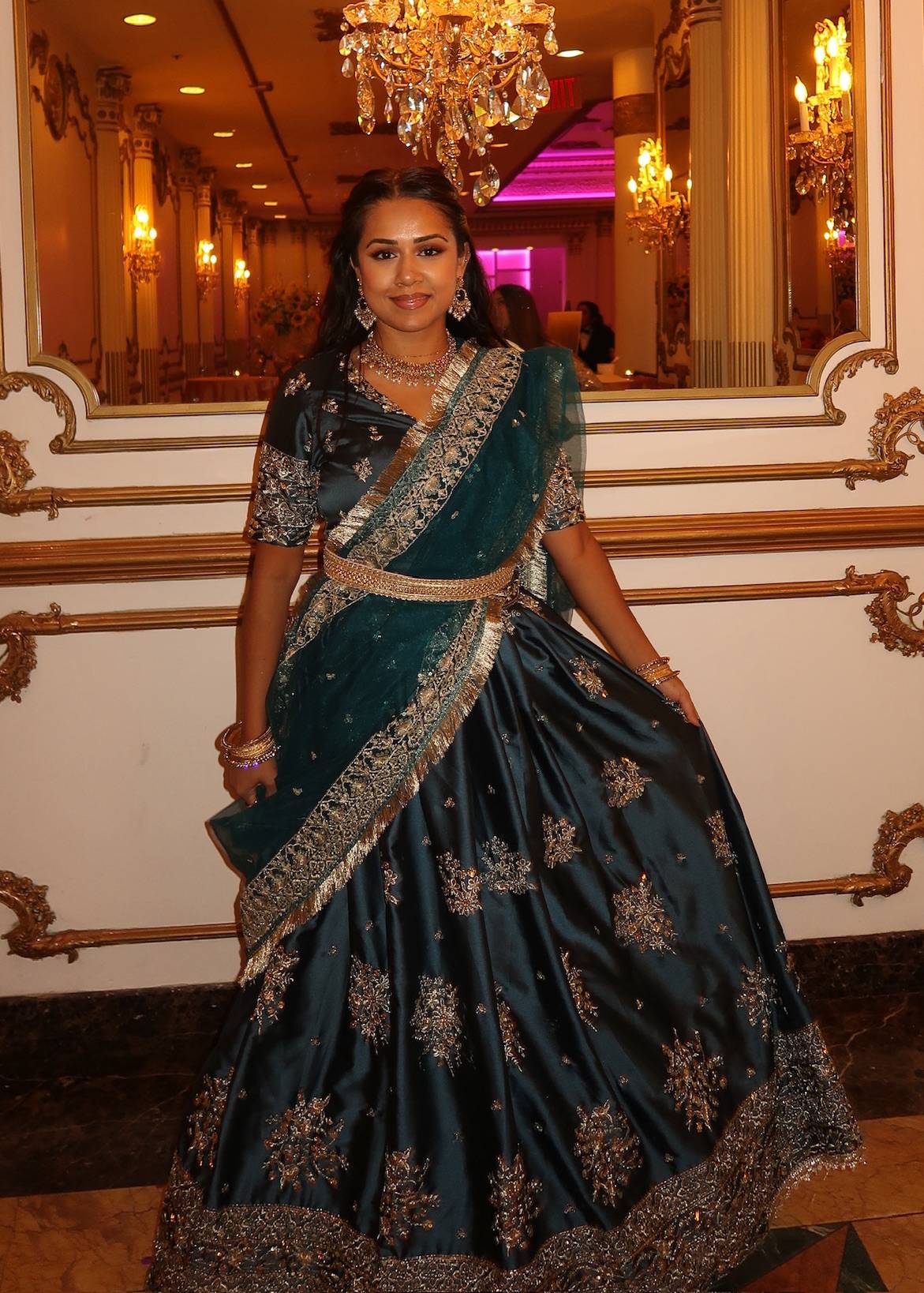 Teal Belted Lehenga Image - 2