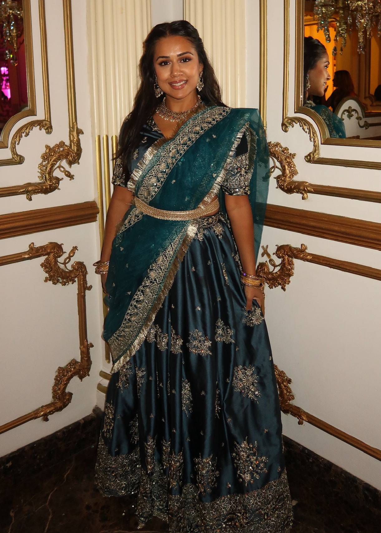 Teal Belted Lehenga Image - 0