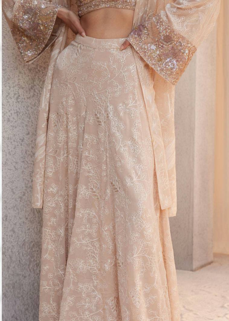 Champagne Embroidered Jacket Set Image - 2