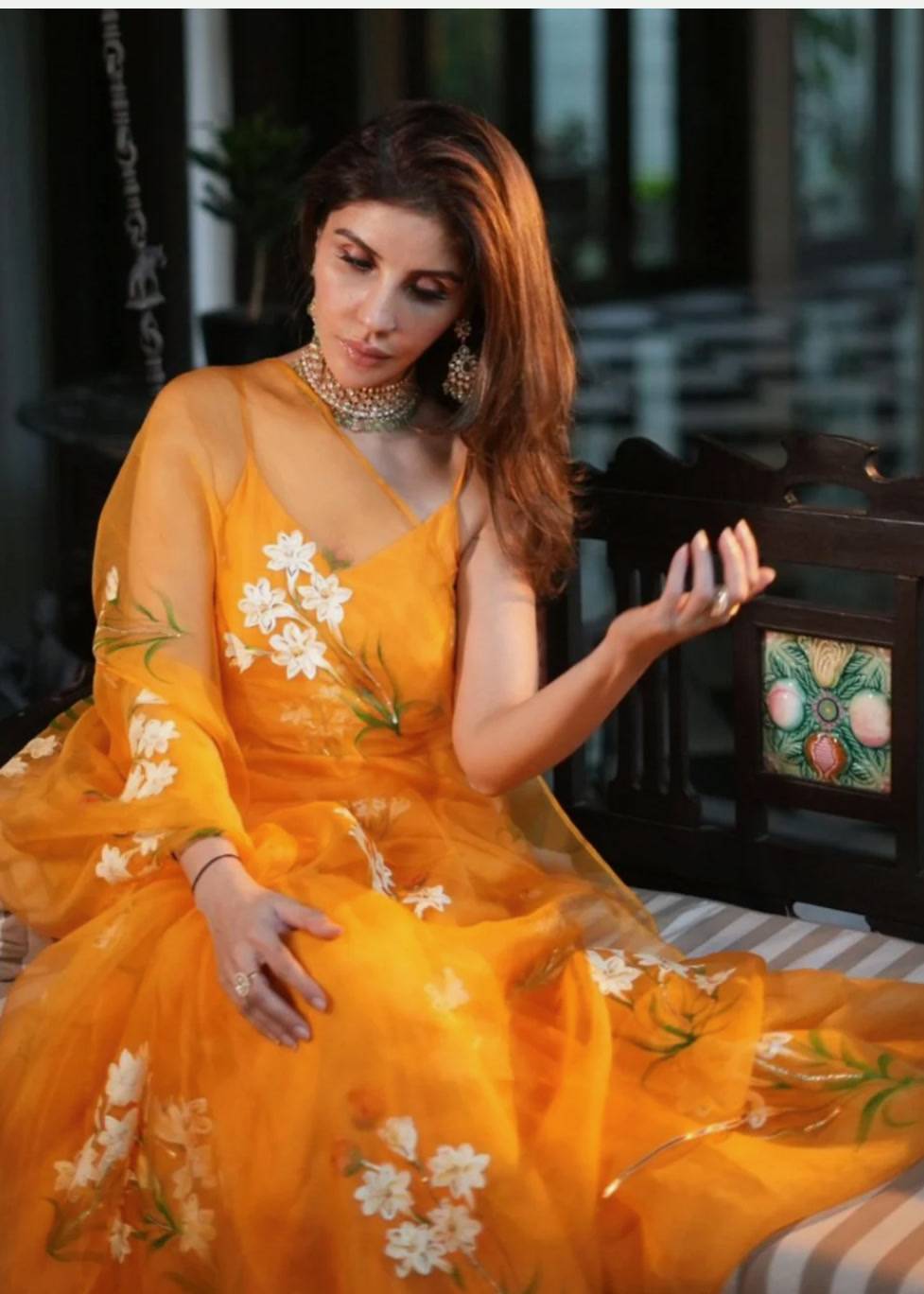 Pichika Orange Floral Anarkali Image - 3