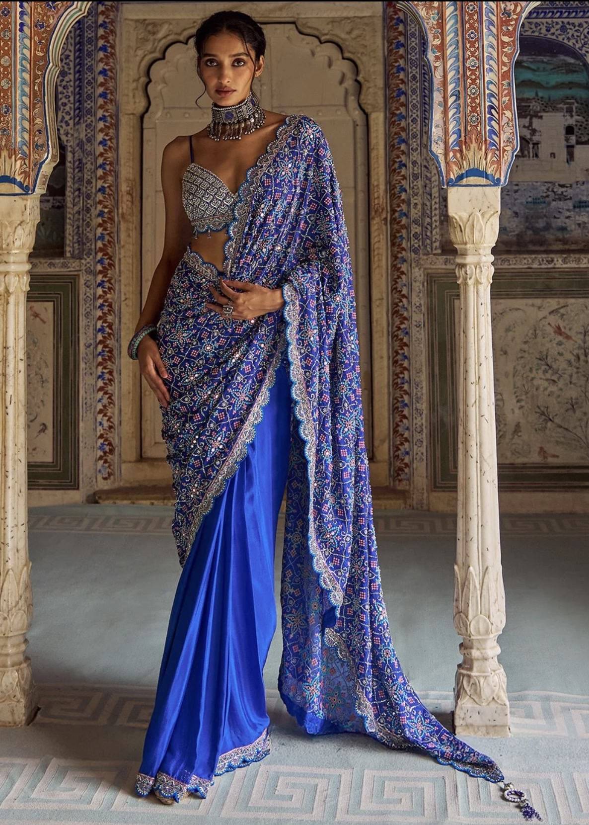 Royal Blue Pre-Draped Sari Image - 0