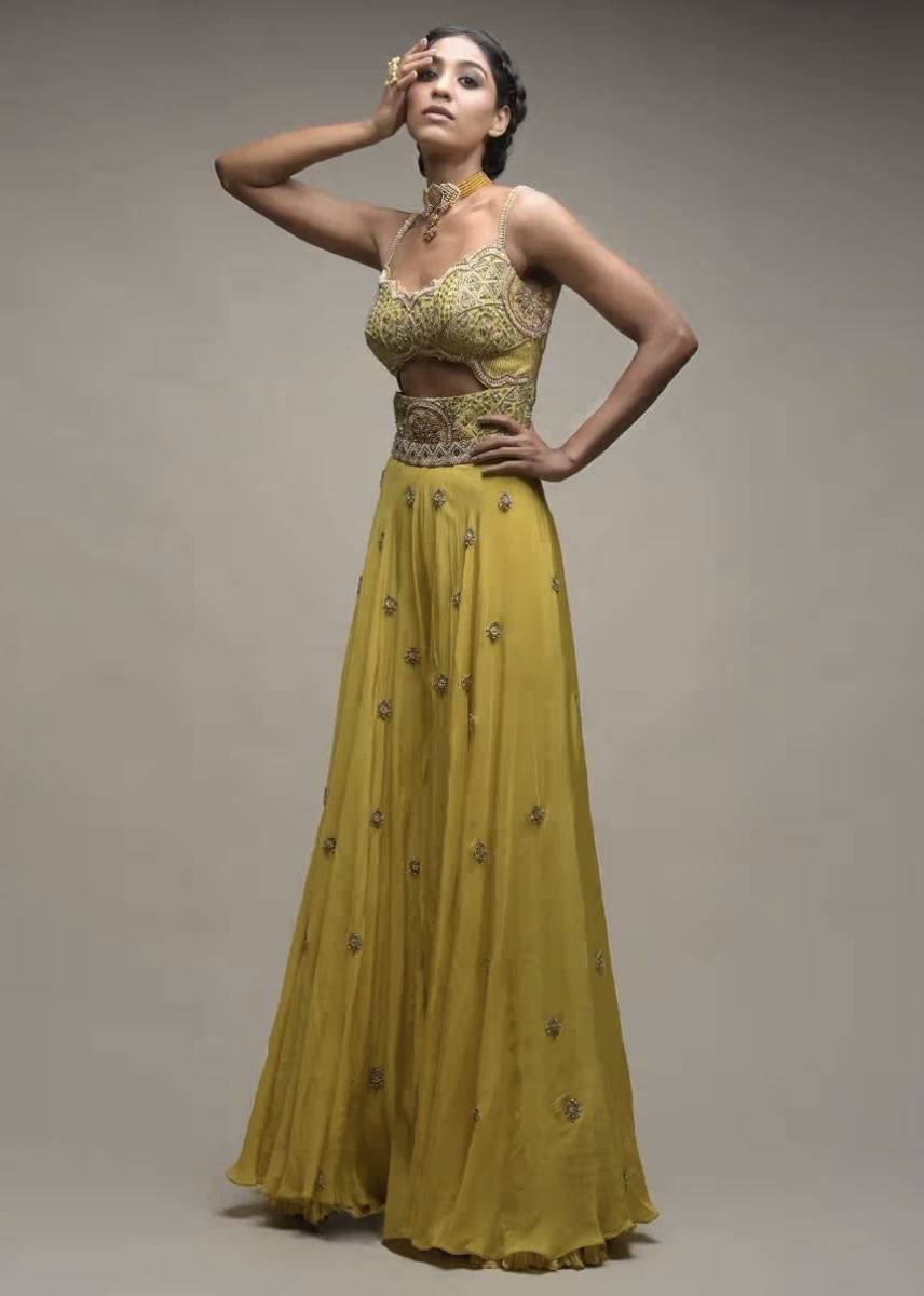 Yellow Zardozi Cut-Out Jumpsuit Image - 0