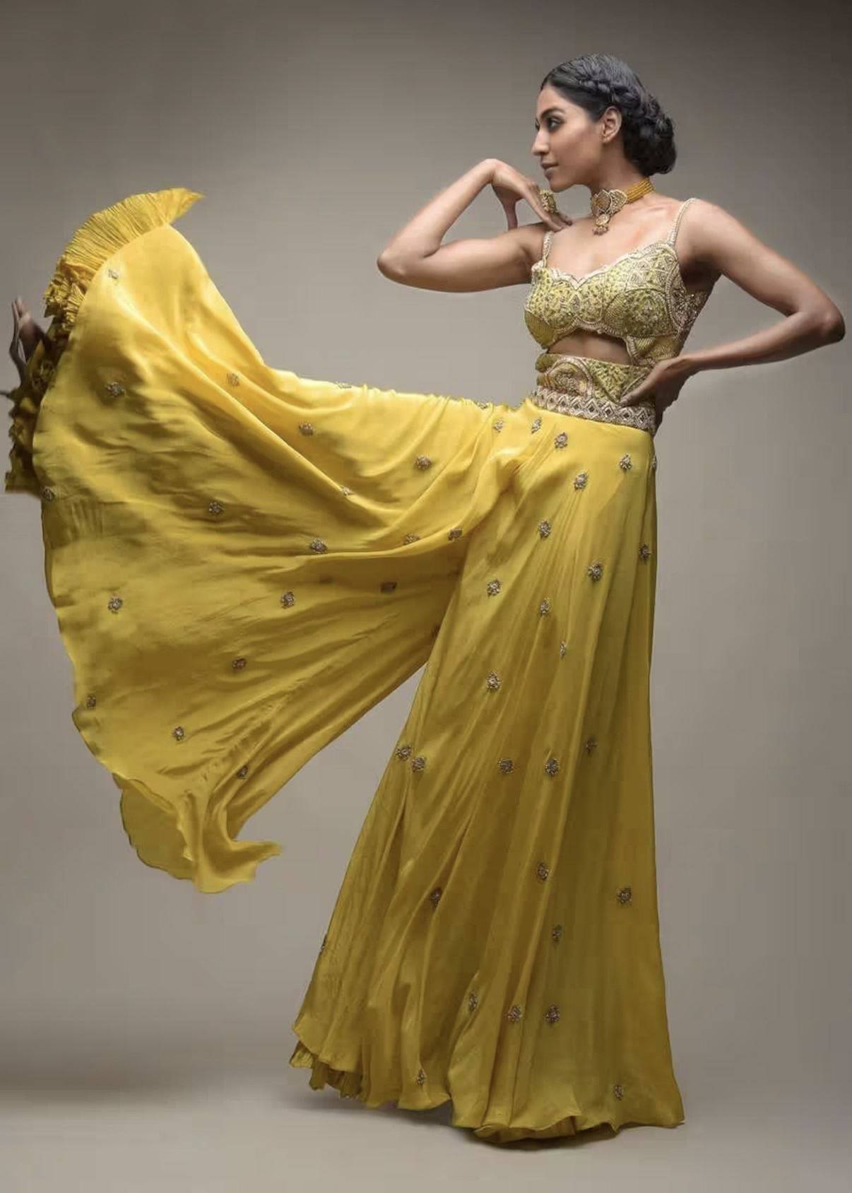 Yellow Zardozi Cut-Out Jumpsuit Image - 1