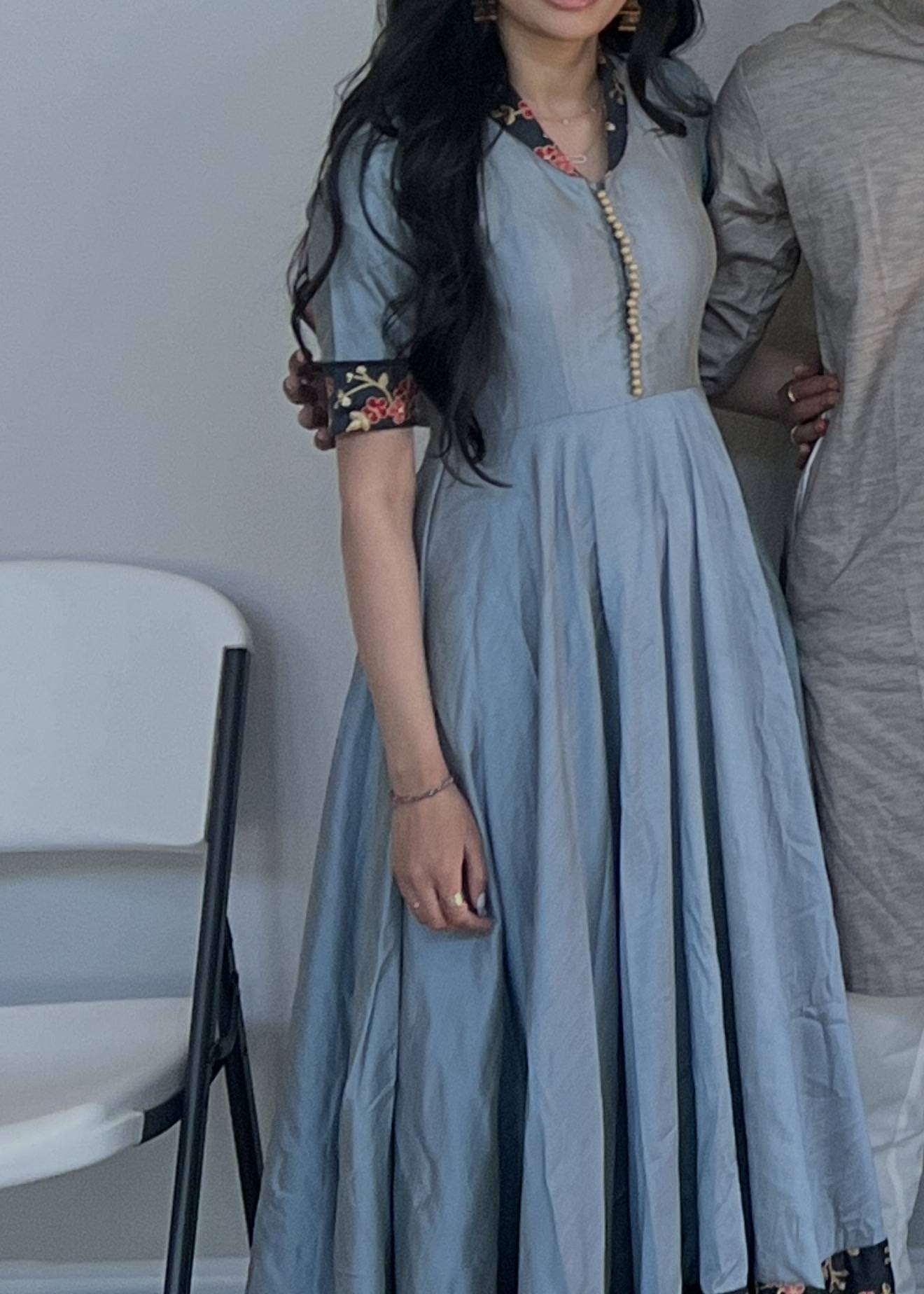 Dusty Blue Floral Border Gown Image - 1