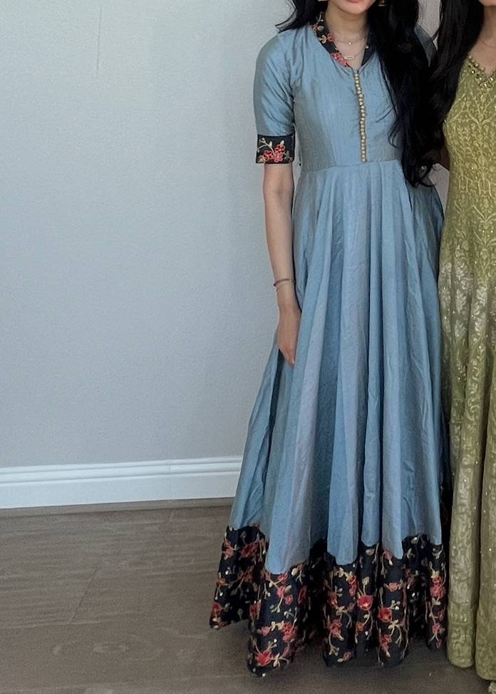 Dusty Blue Floral Border Gown Image - 0