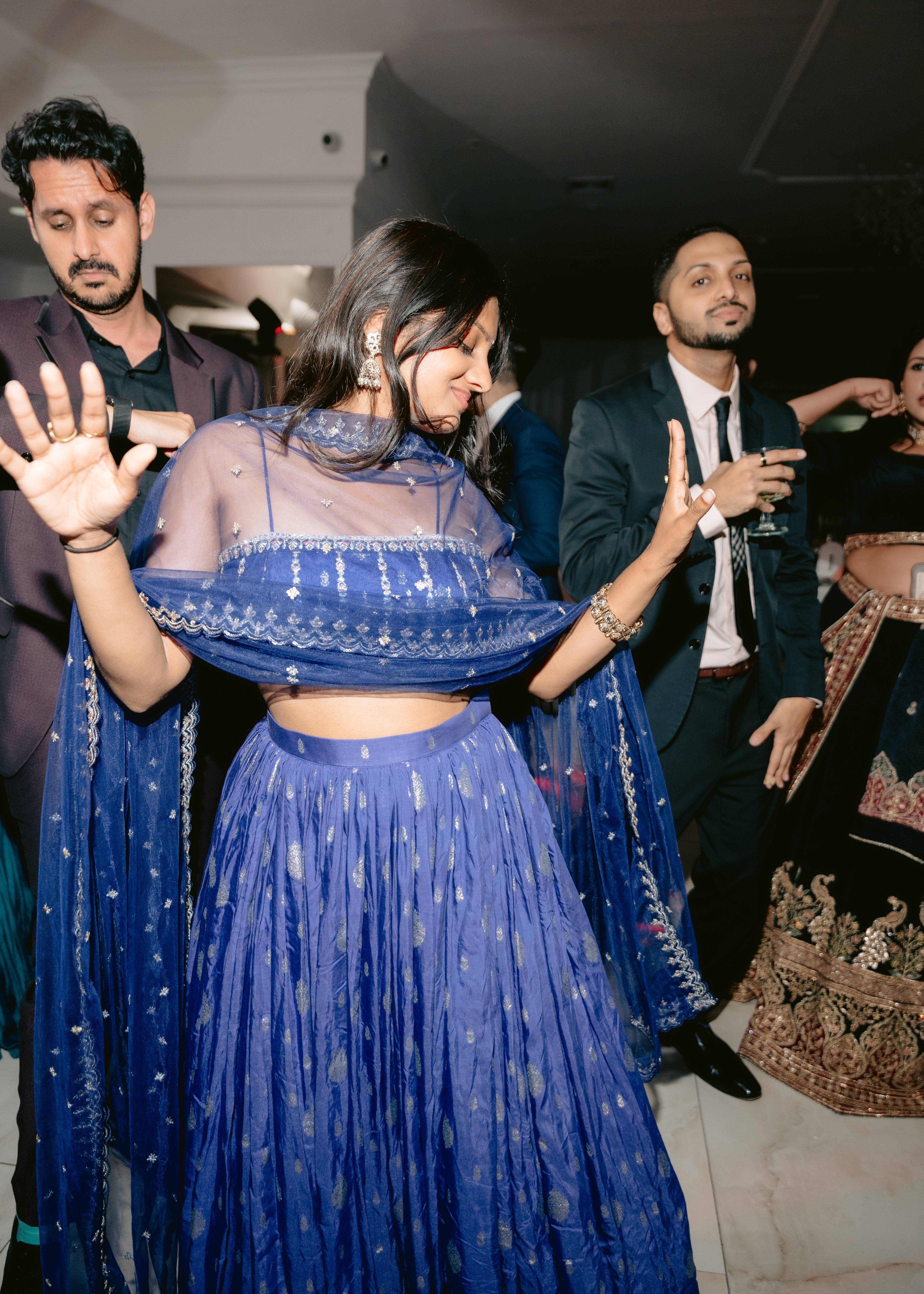 Royal Blue Chiffon Lehenga with Gold Buti Work Image - 1
