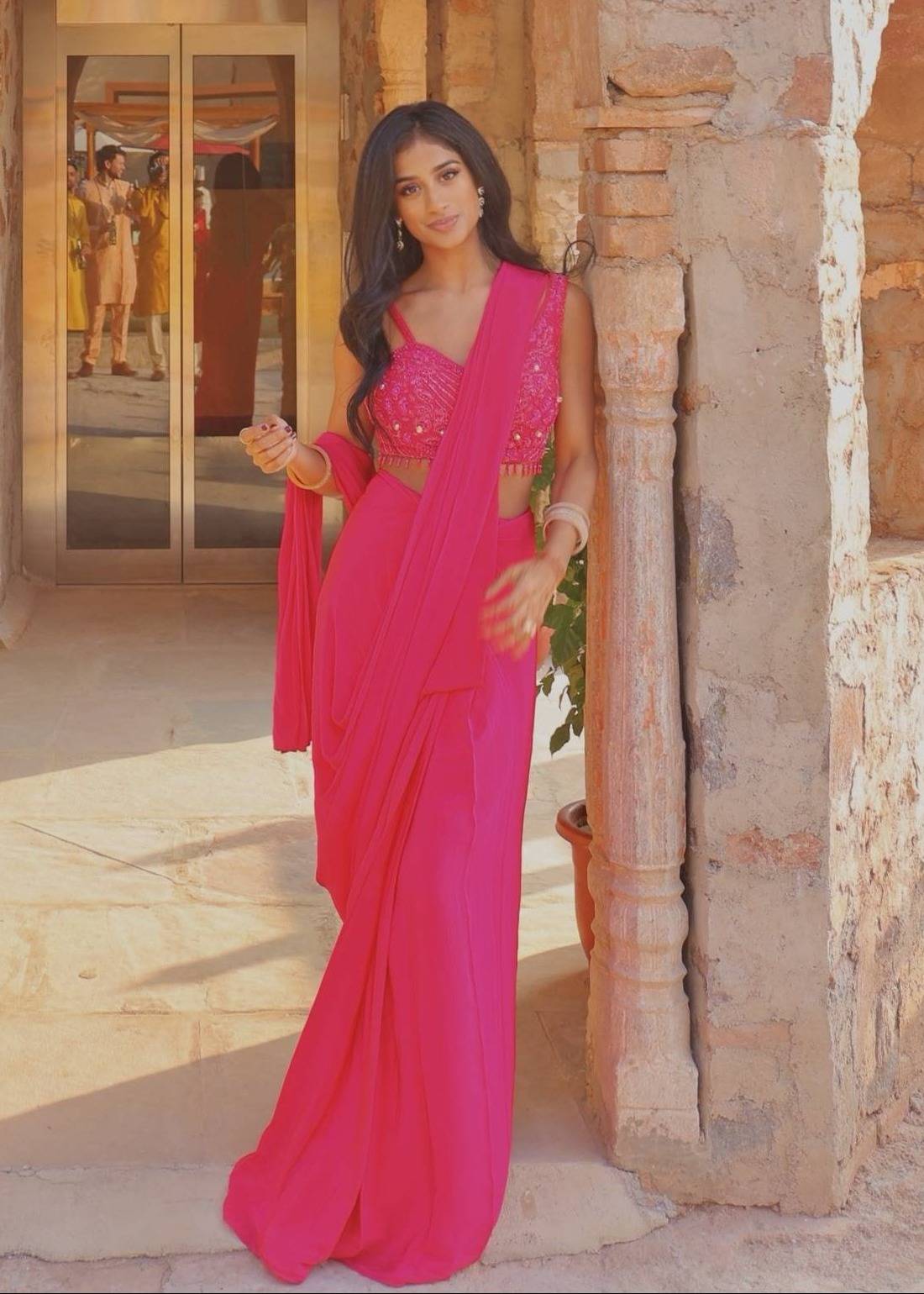 Hot Pink Sequin Sari Image - 0