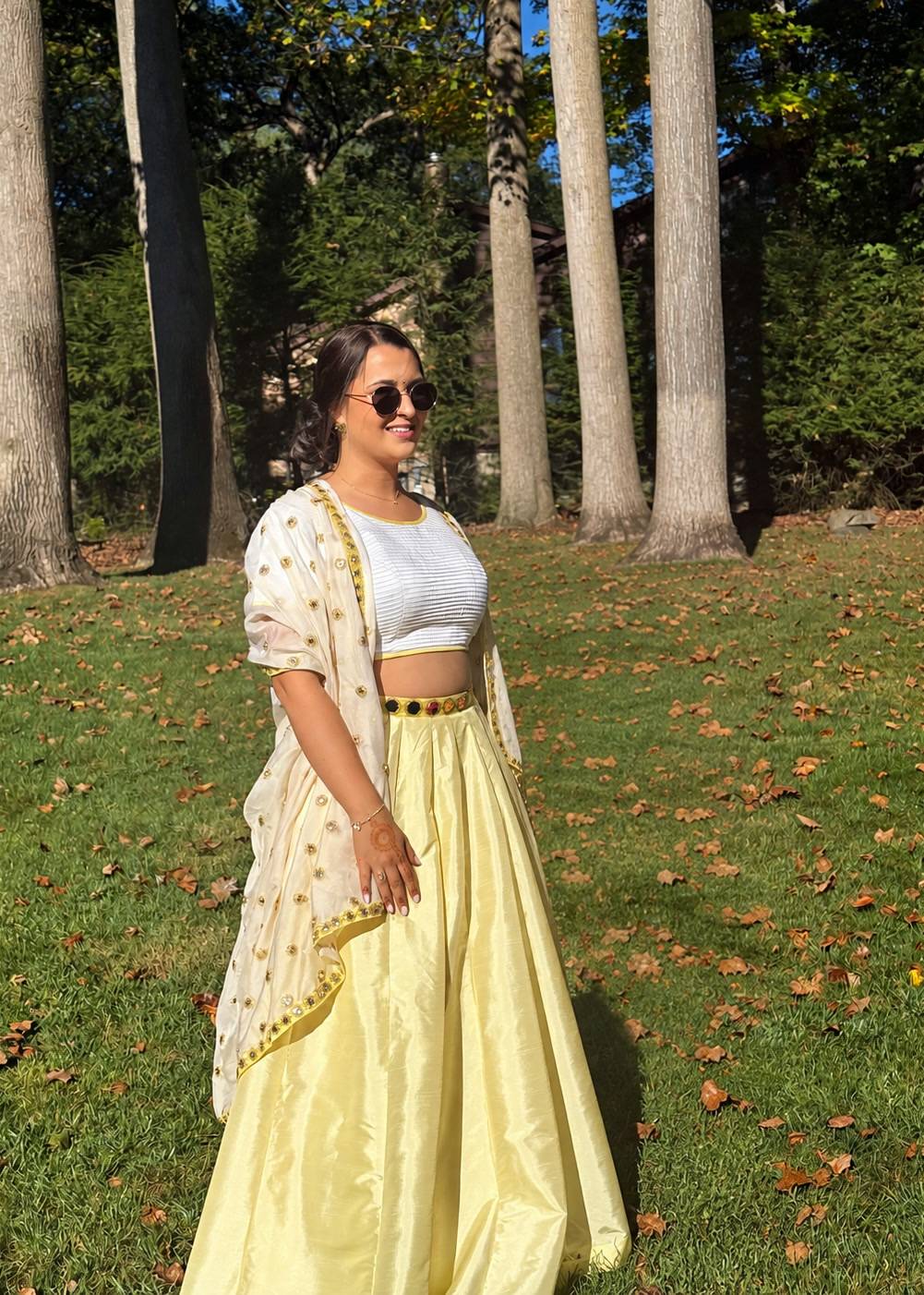 Pastel Yellow Mirror Work Lehenga Image - 1