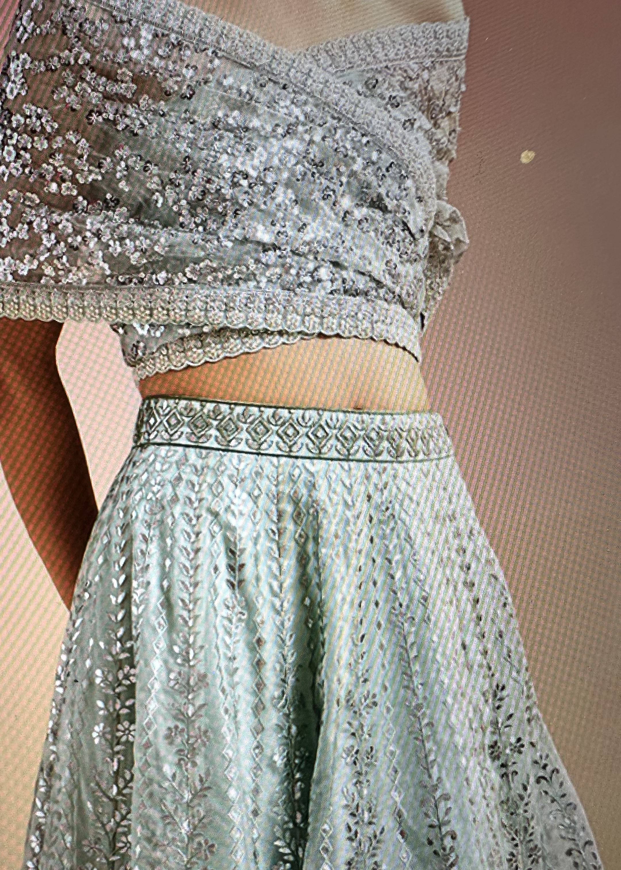 Sage Green Sequin Lehenga Set Image - 3