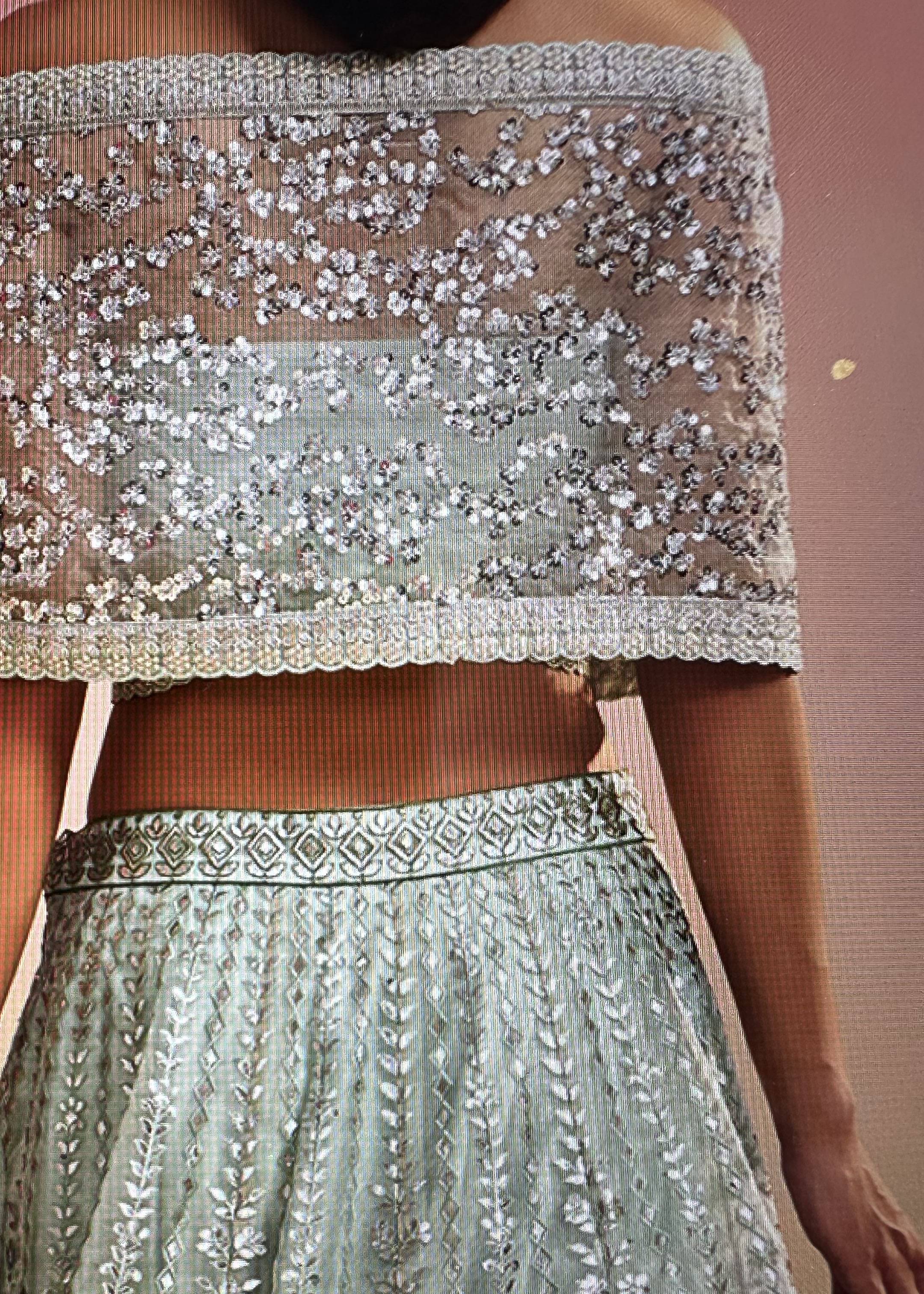 Sage Green Sequin Lehenga Set Image - 5