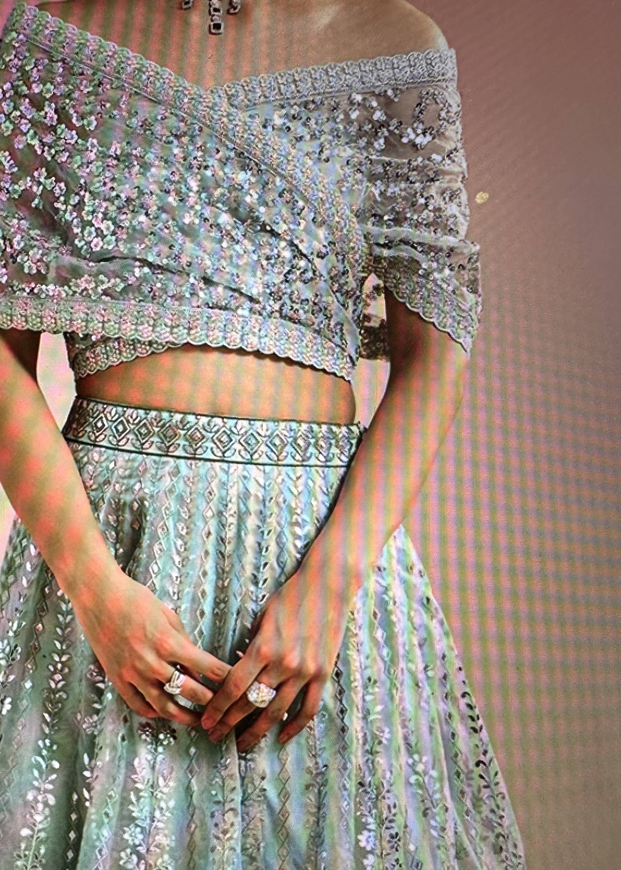Sage Green Sequin Lehenga Set Image - 4