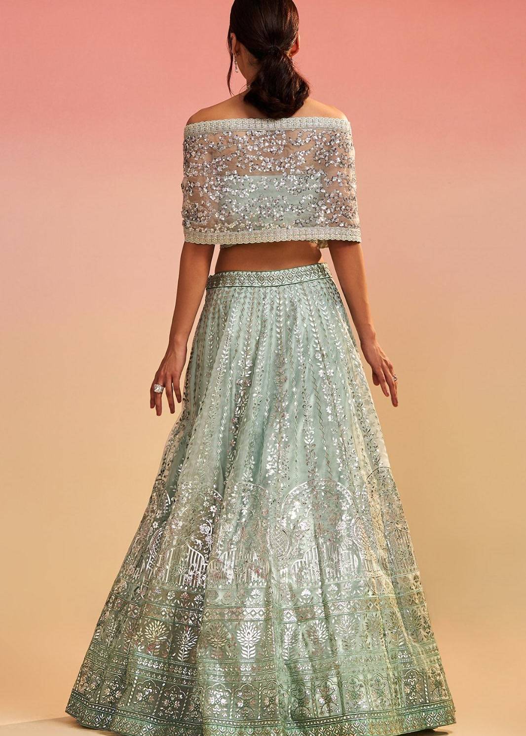 Sage Green Sequin Lehenga Set Image - 1