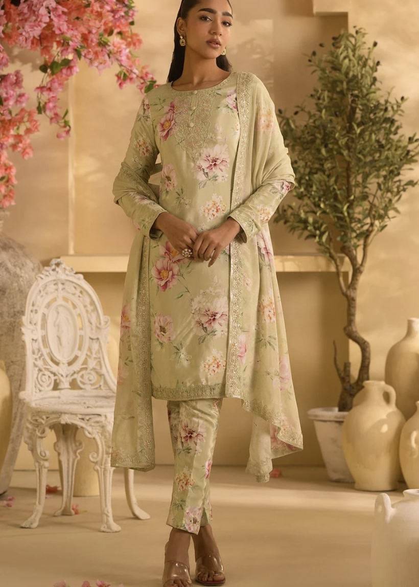 Sage Green Floral Printed Kurta Set Image - 1