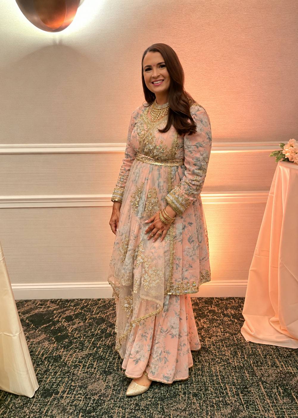 Dusty Peach Floral Gharara Suit Image - 1