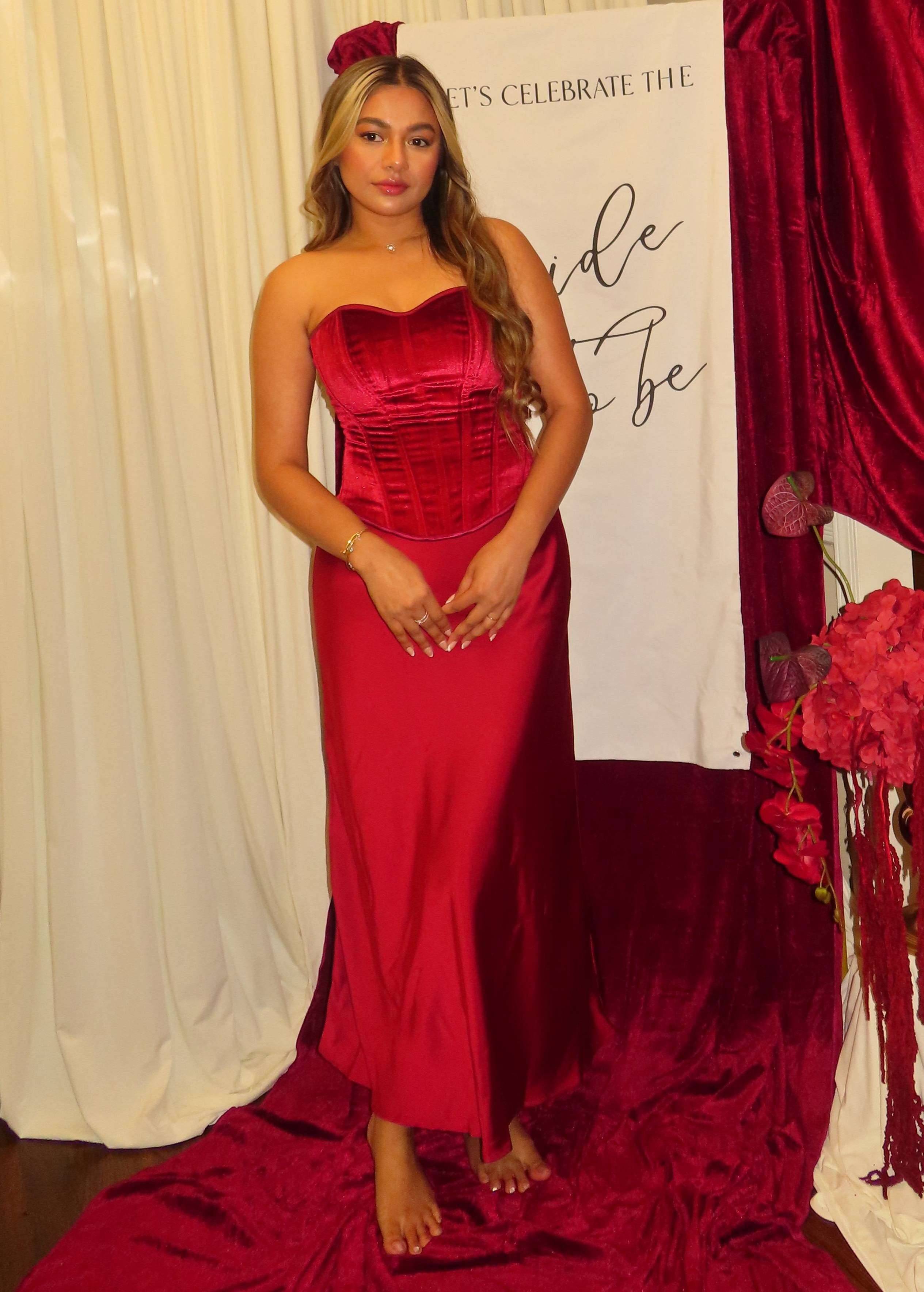 Red Satin Corset and Skirt Set Image - 0