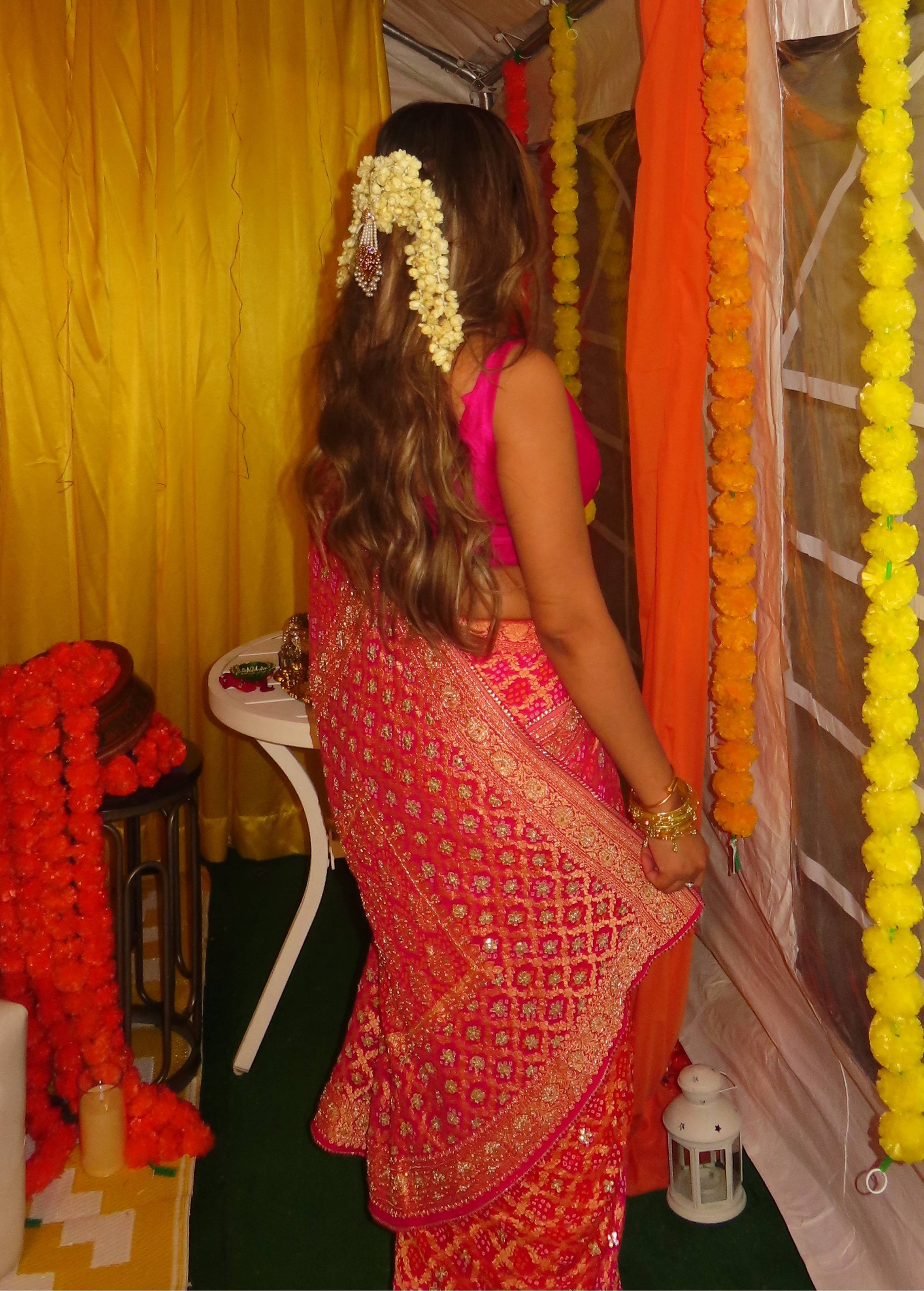 Pink Bandhani Zari Sari Image - 1
