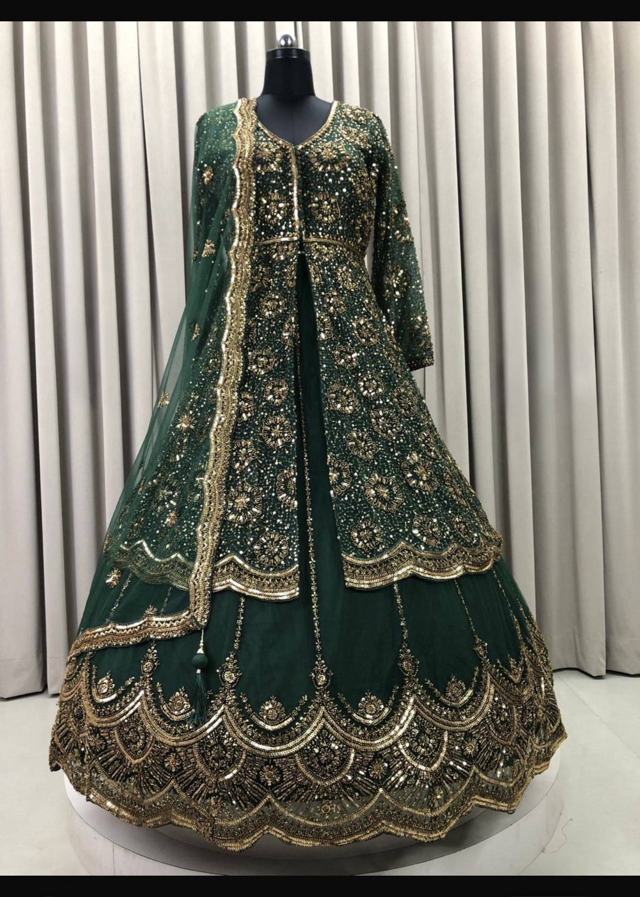 Green Embellished Anarkali Set Image - 0