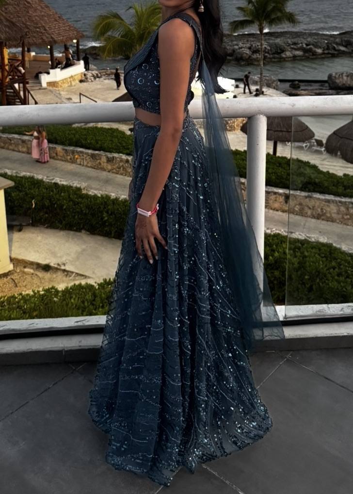 Navy Sequin Lehenga Image - 2