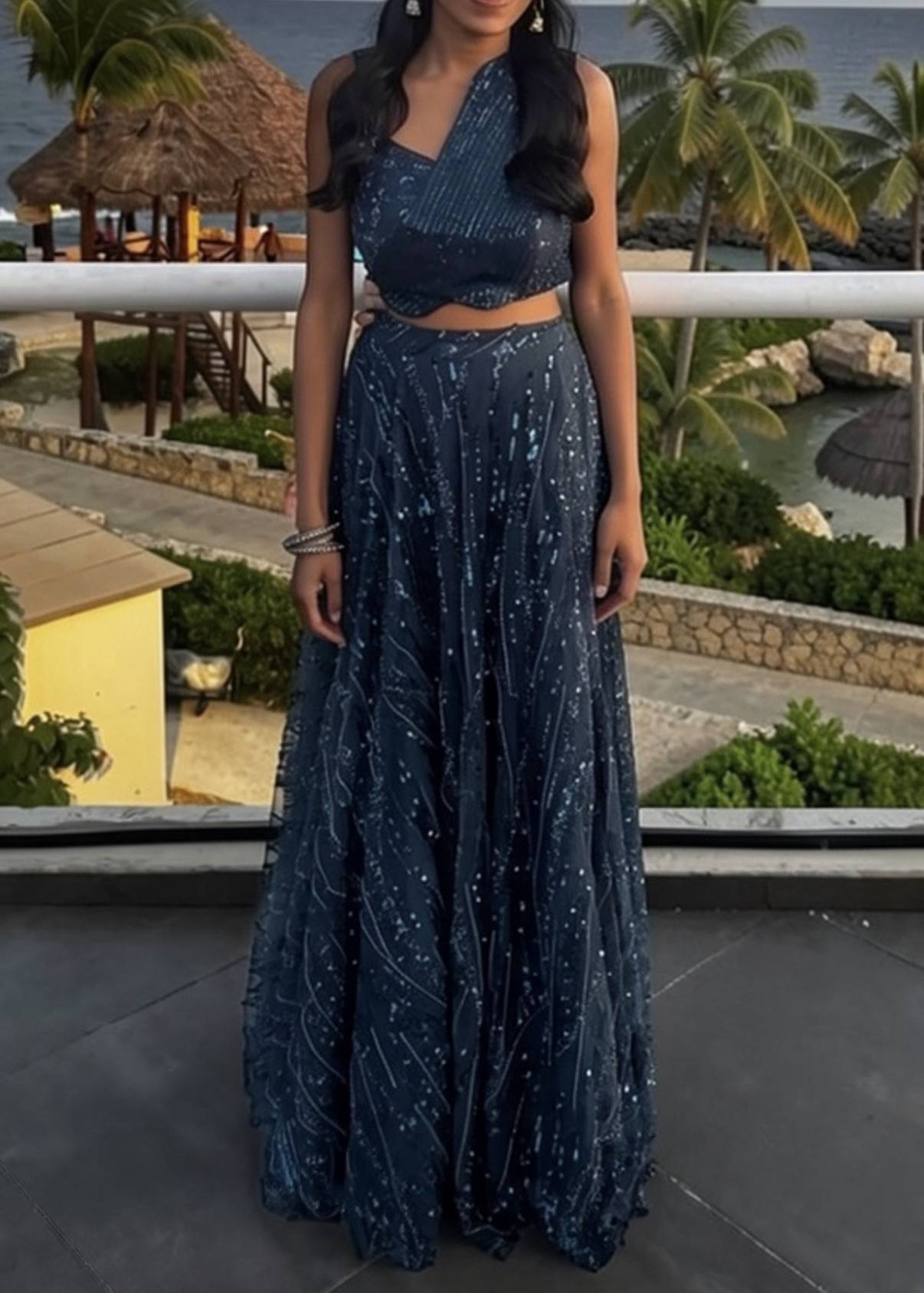 Navy Sequin Lehenga Image - 1