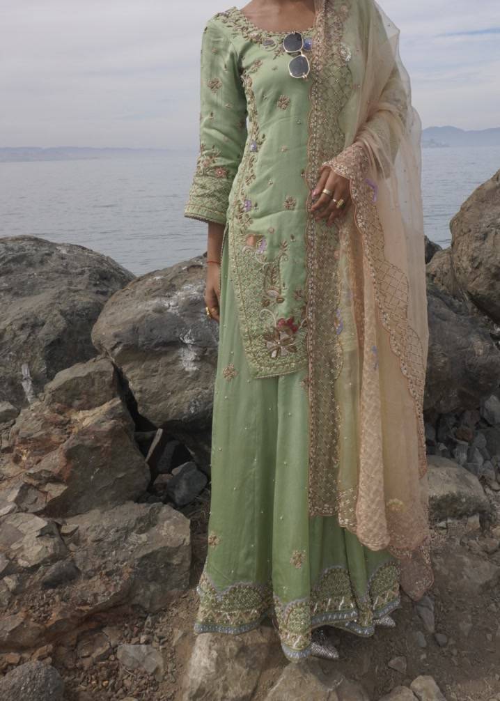 Pistachio Green Embroidered Sharara Set Image - 1