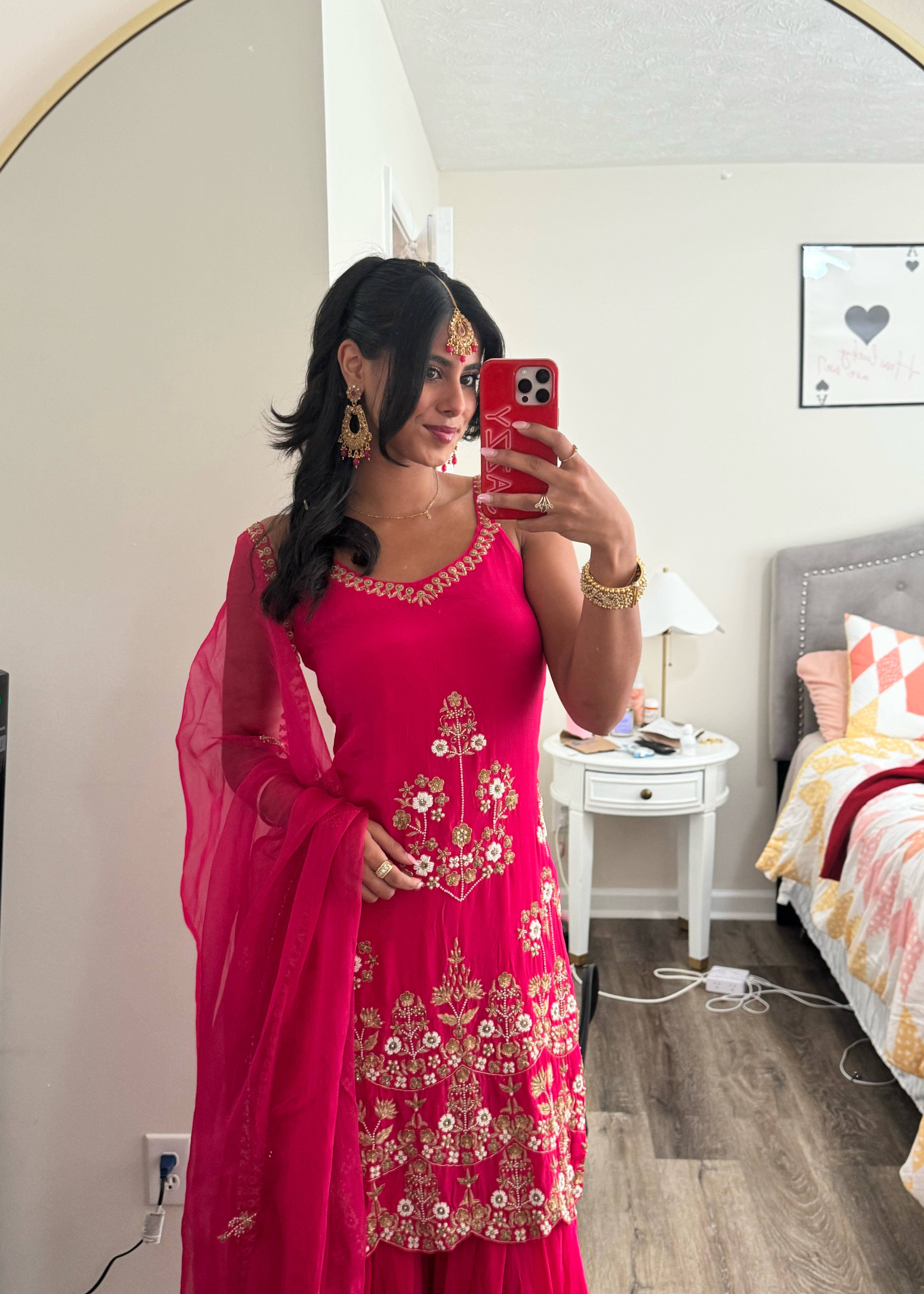 Fuchsia Pink Embroidered Sharara Set Image - 2