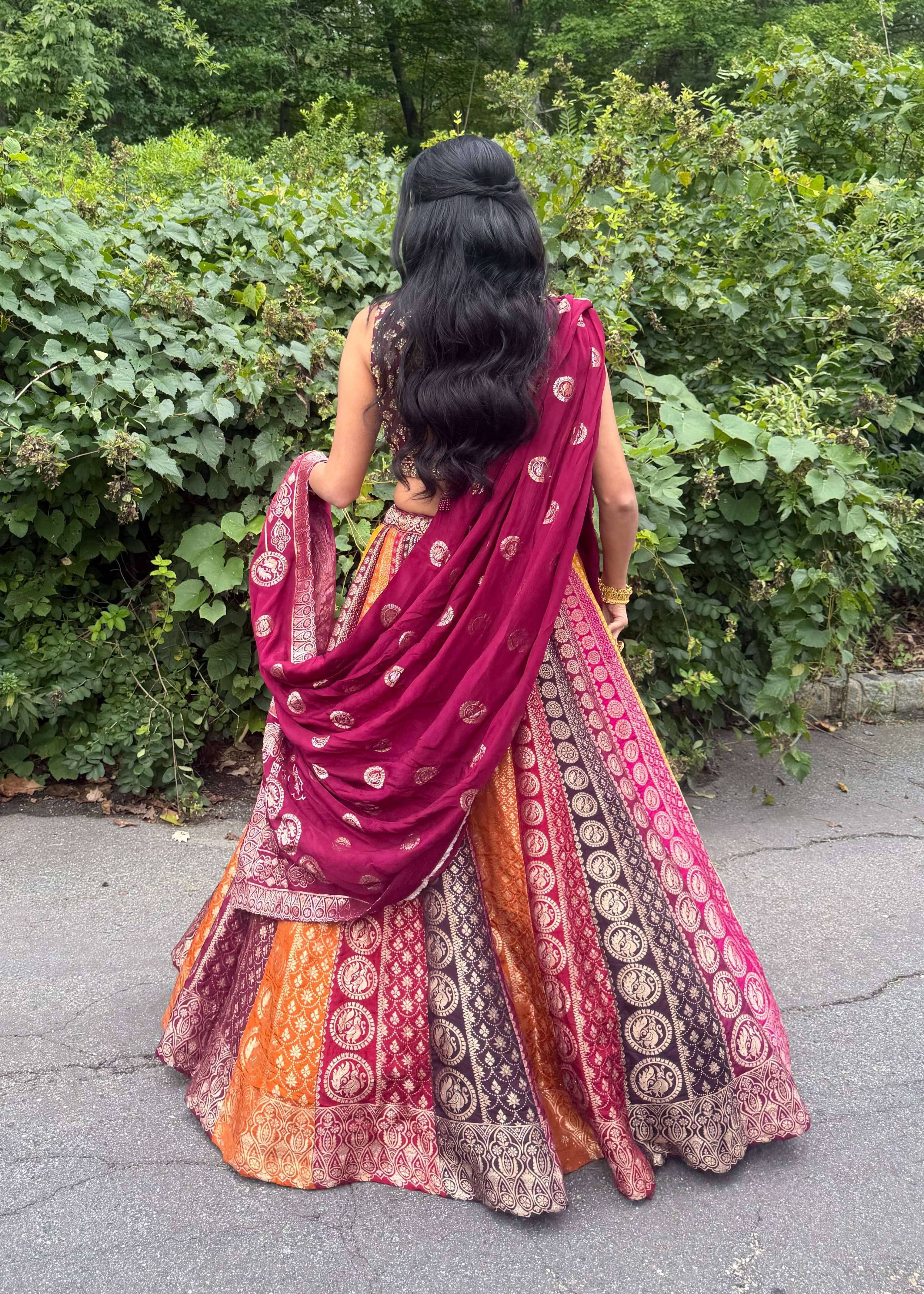 Multicolor Pink & Orange Embroidered Lehenga Image - 1