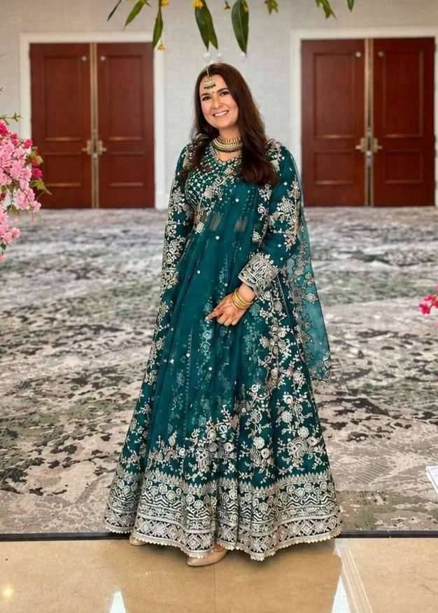 Teal Embroidered Lehenga Image - 0