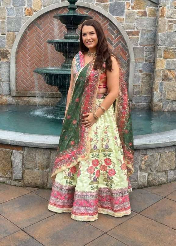 Yellow and Green Floral Embroidered Lehenga Image - 0