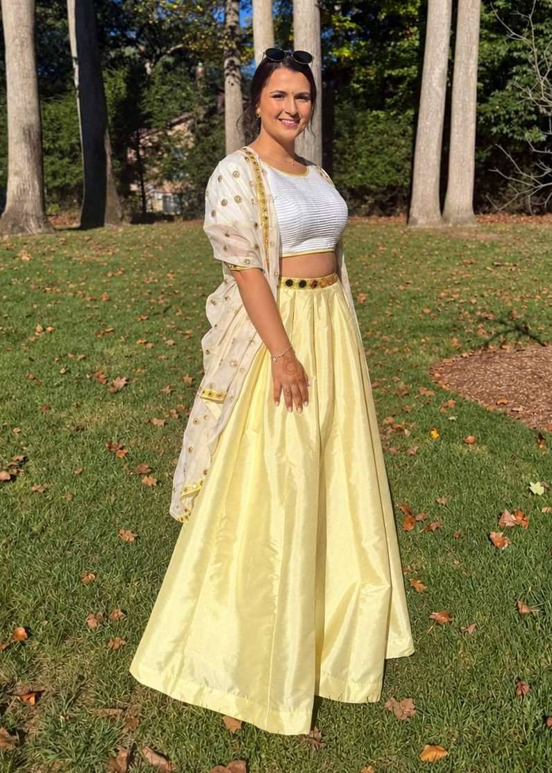 Pastel Yellow Mirror Work Lehenga Image - 0