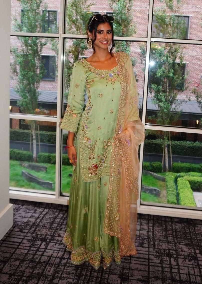 Pistachio Green Embroidered Sharara Set Image - 0