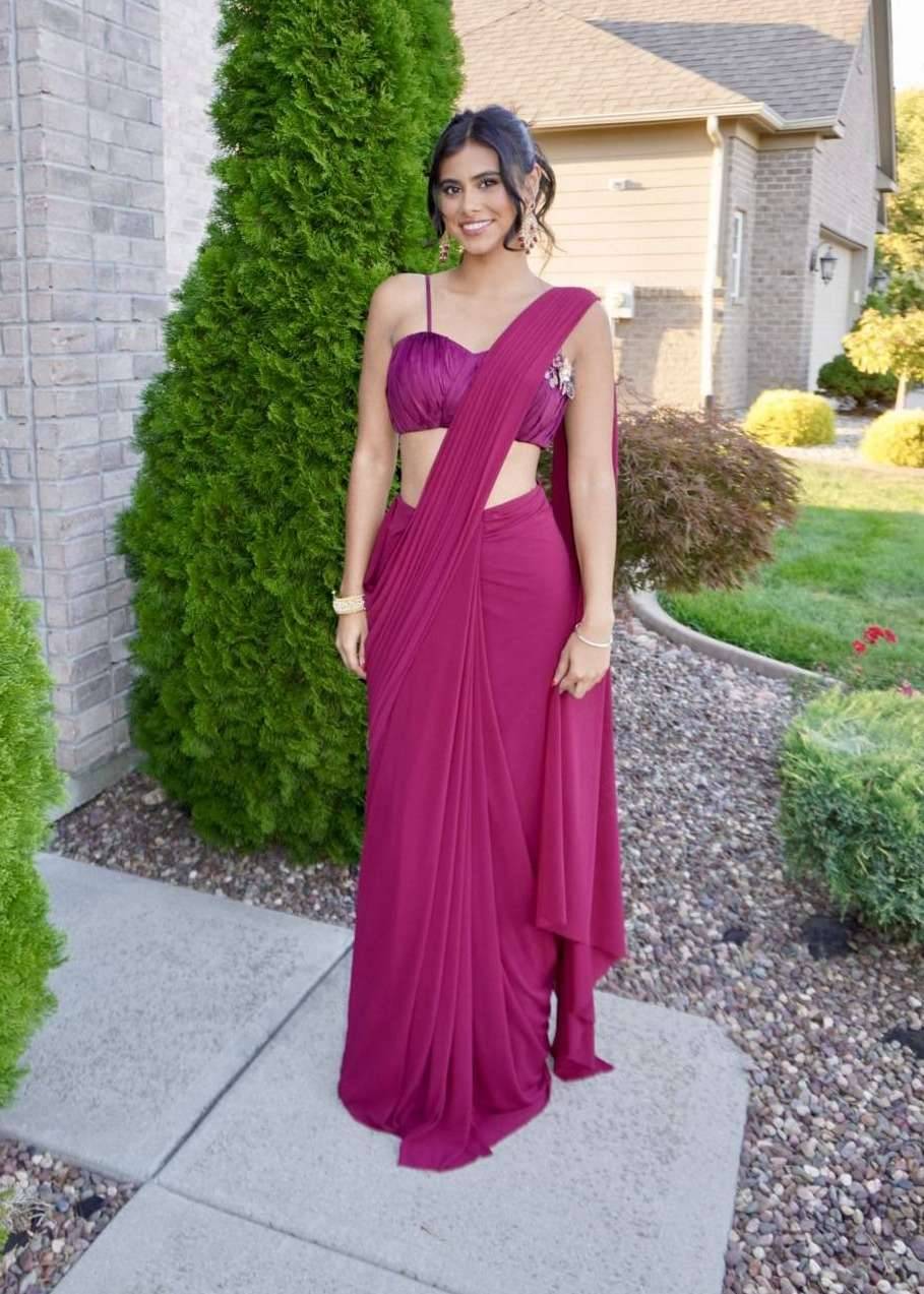 Magenta Pre-Draped Sari Gown Image - 0