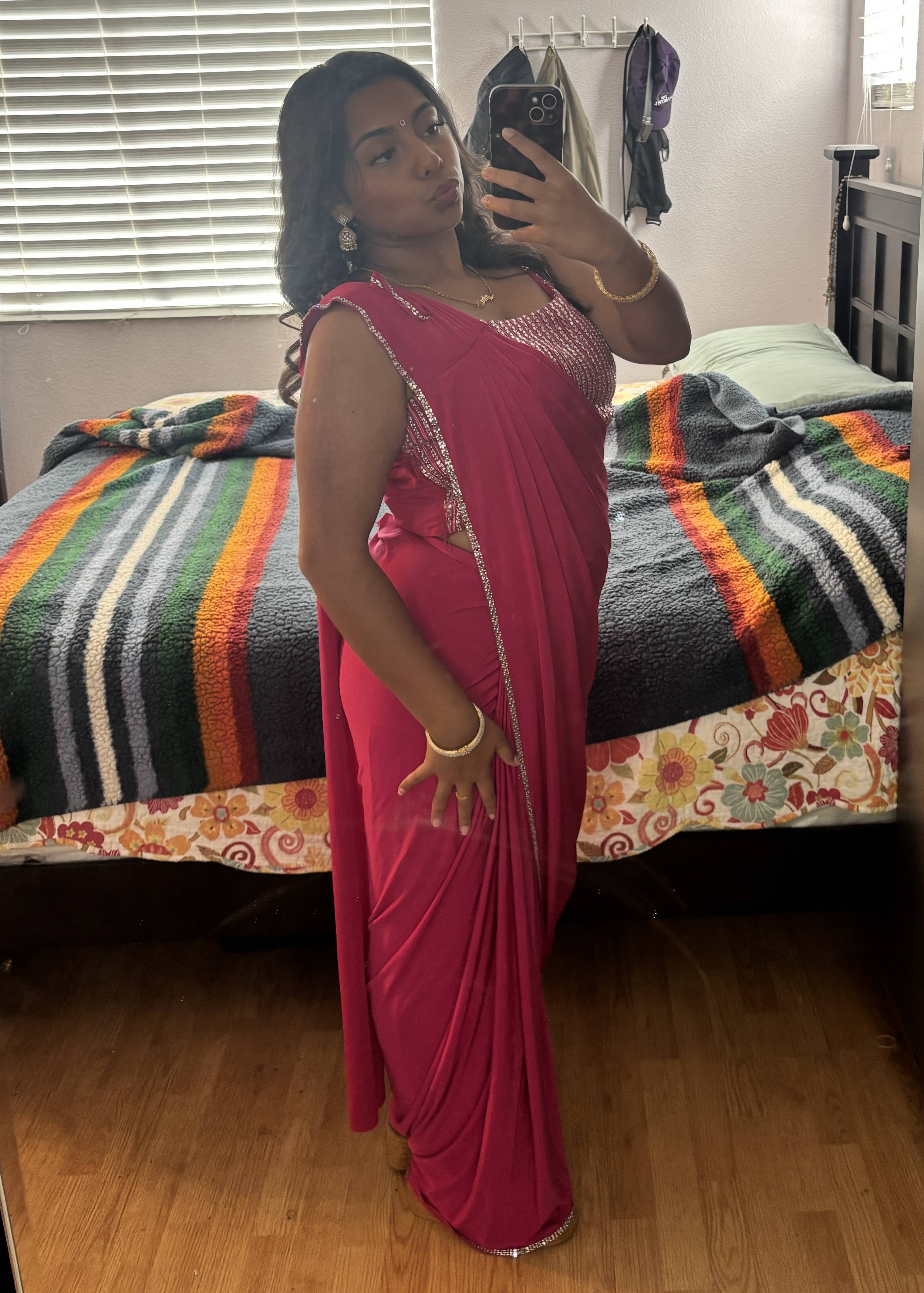 Pink Pre-Draped Sequin Sari Image - 0