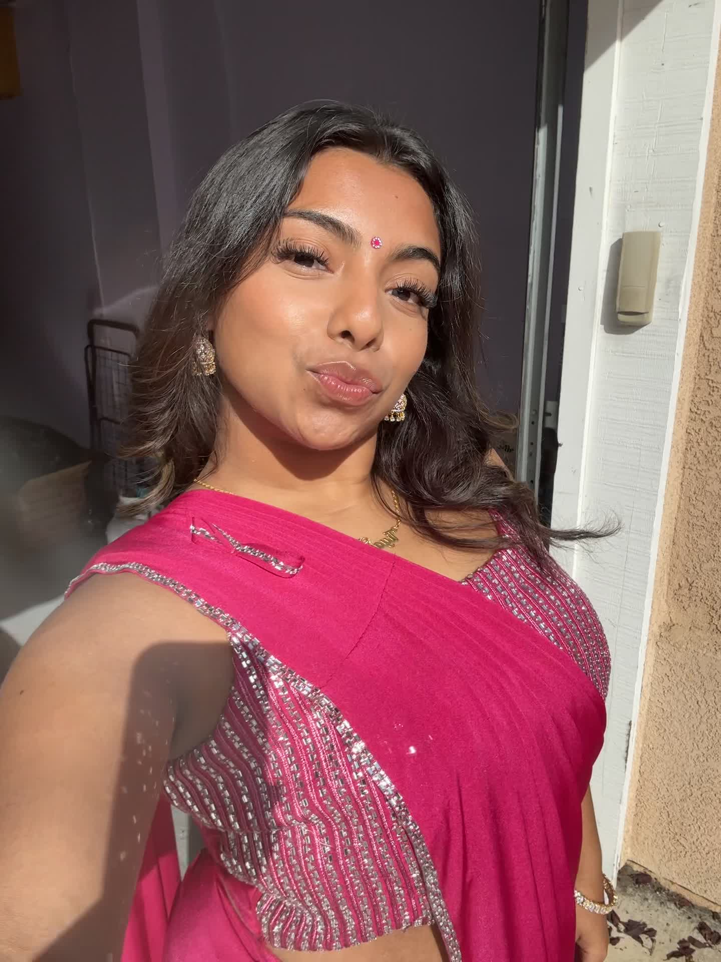 Pink Pre-Draped Sequin Sari Image - 3