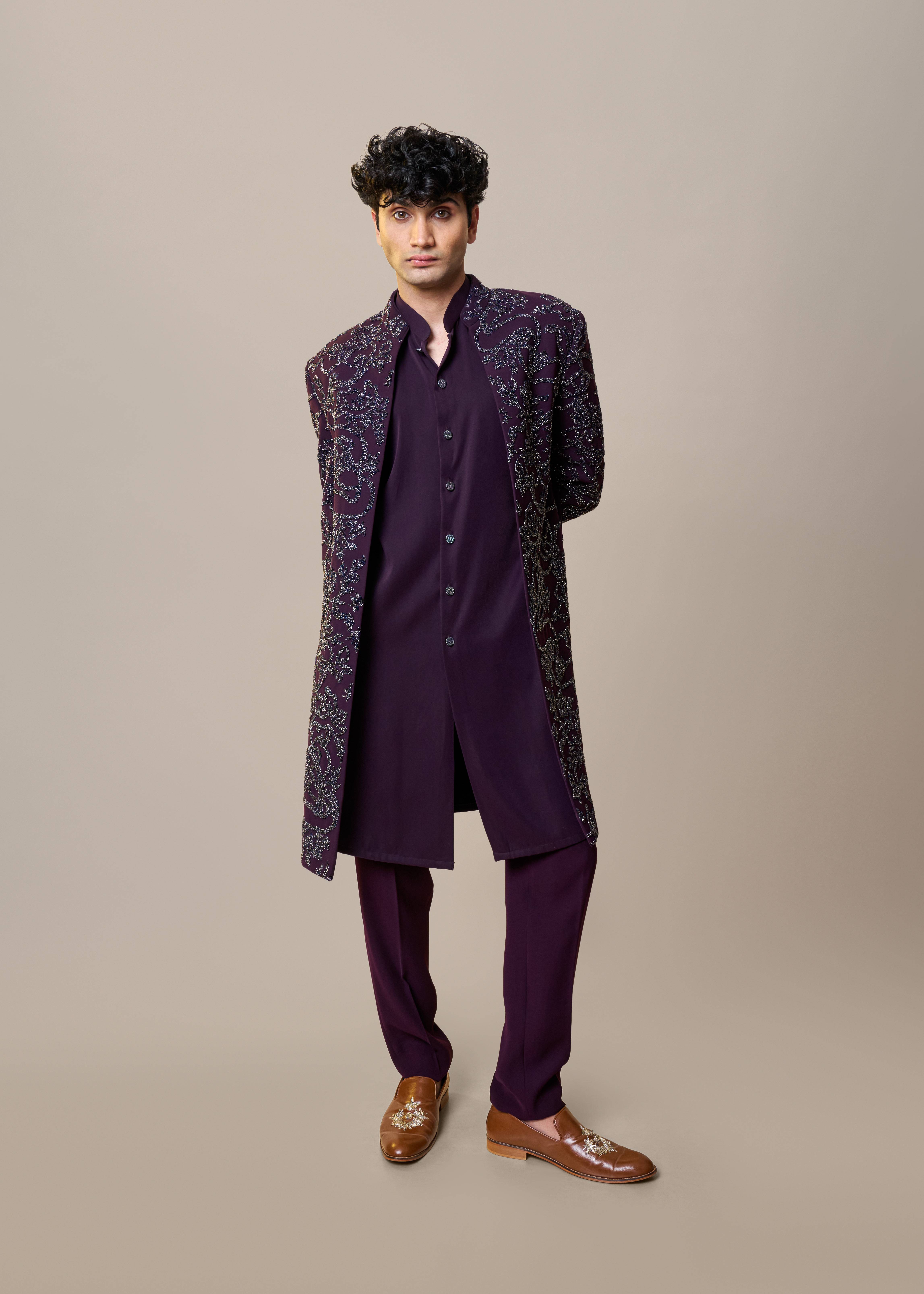 Purple Zardozi Embroidered Sherwani Set Image - 0