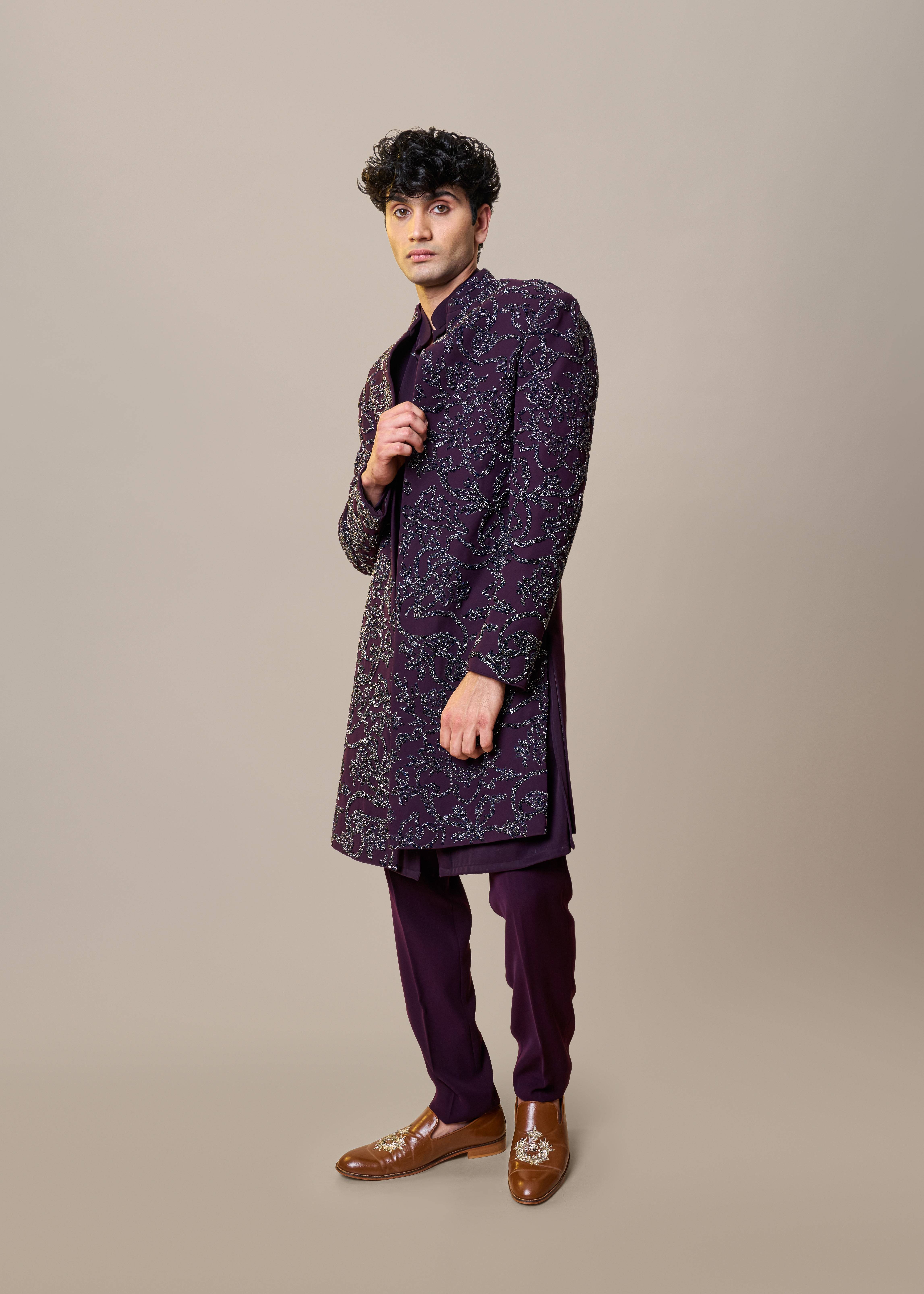 Purple Zardozi Embroidered Sherwani Set Image - 2