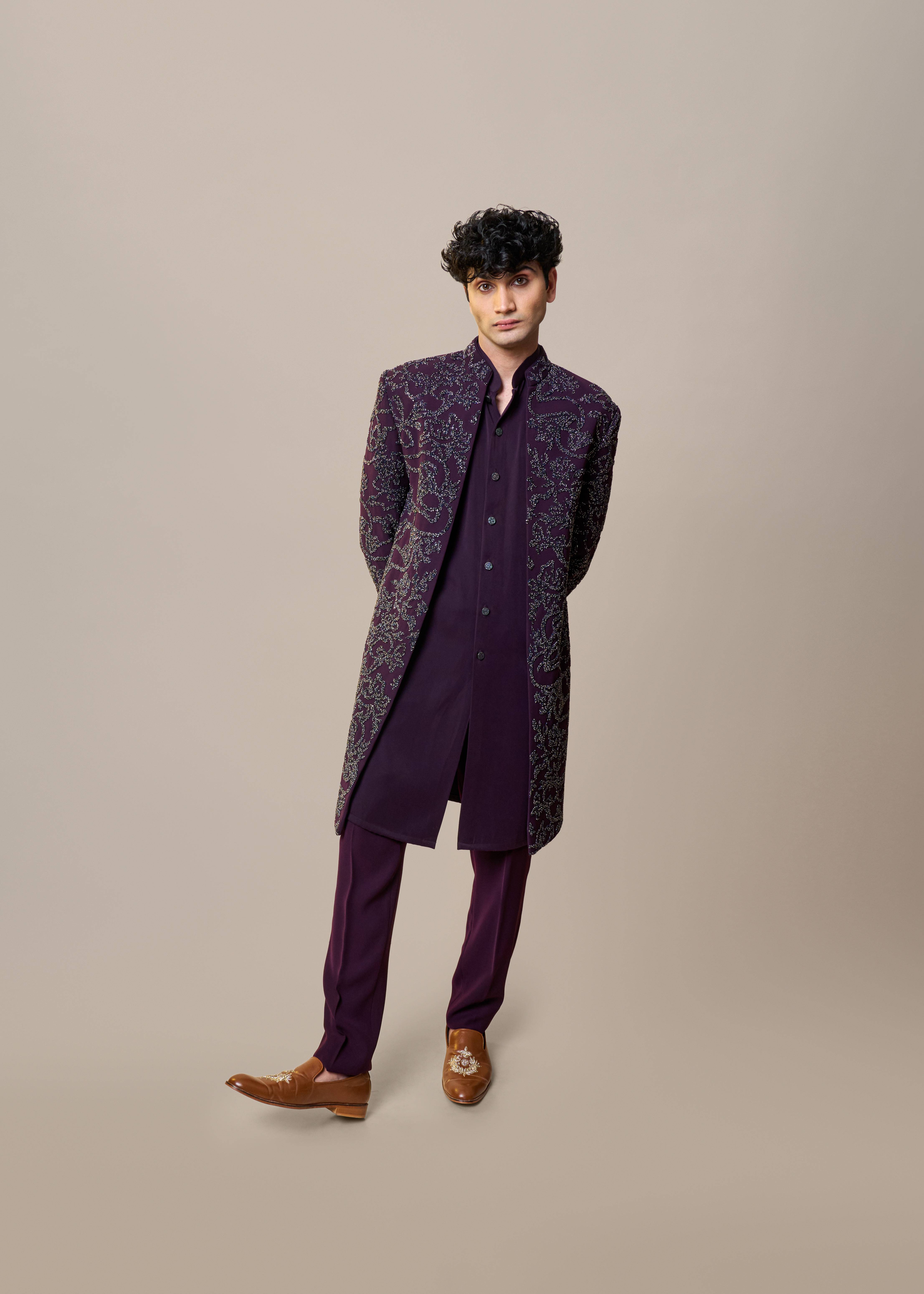 Purple Zardozi Embroidered Sherwani Set Image - 1