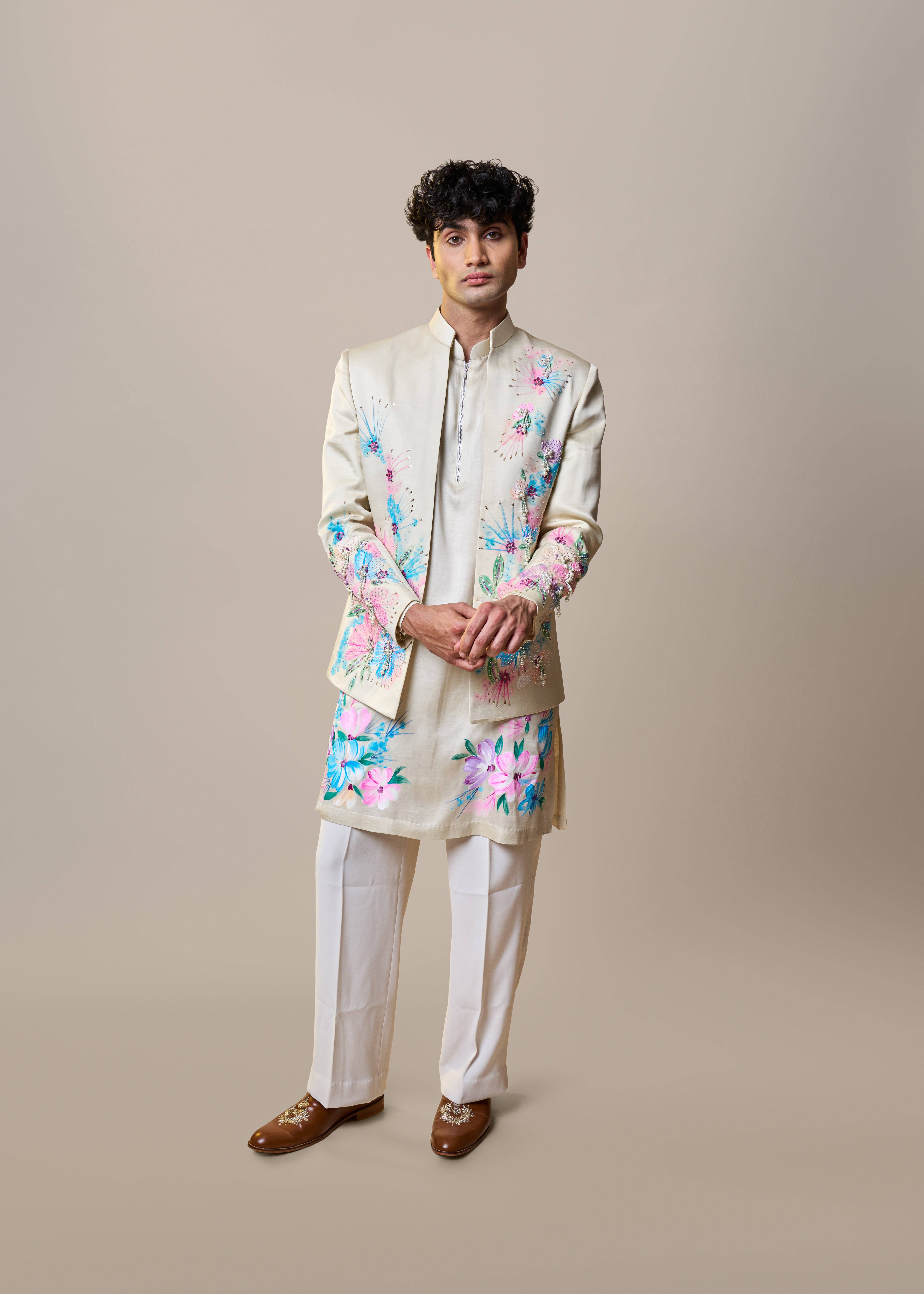Hand-Painted Floral Kurta Set Image - 1