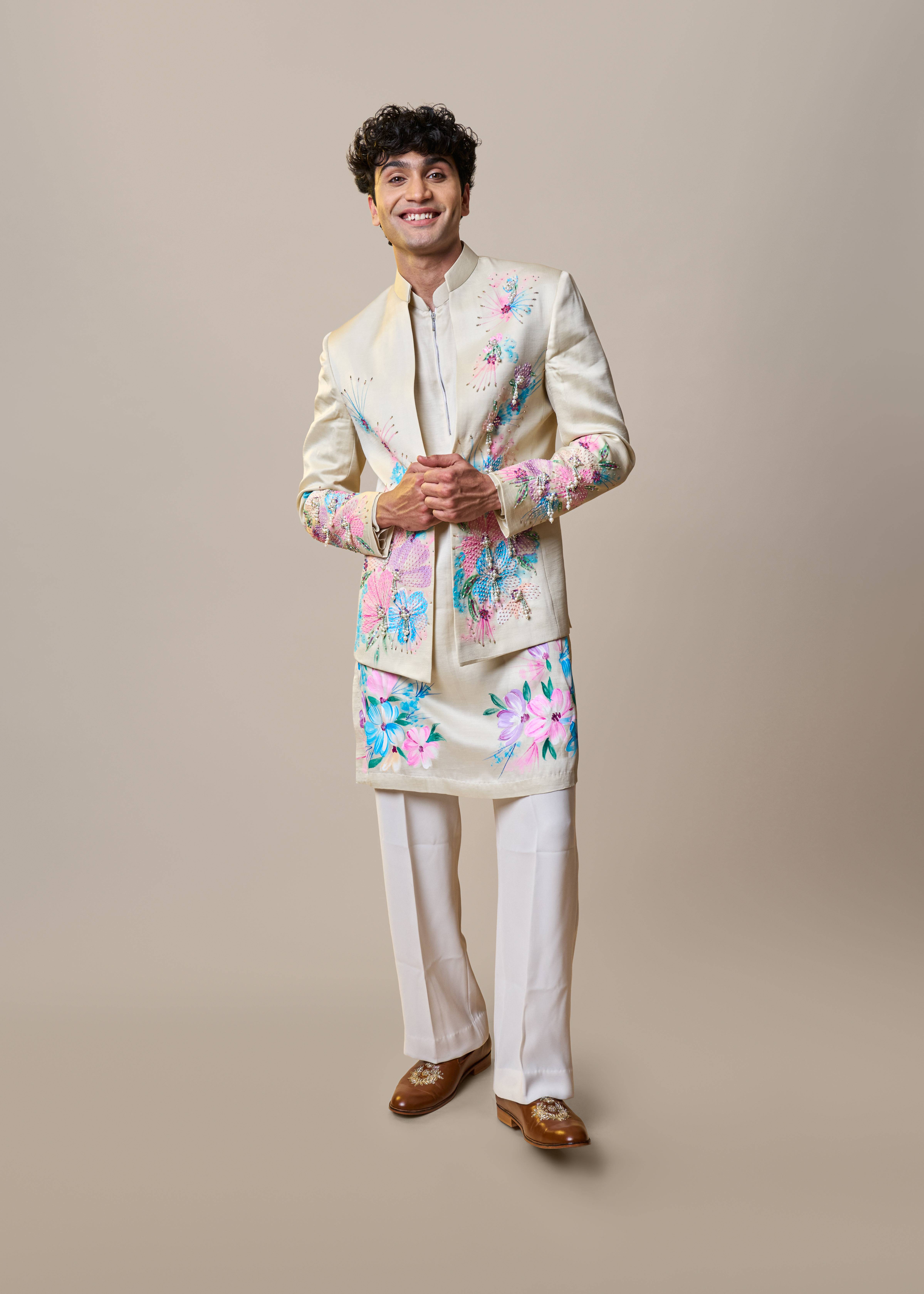 Hand-Painted Floral Kurta Set Image - 0