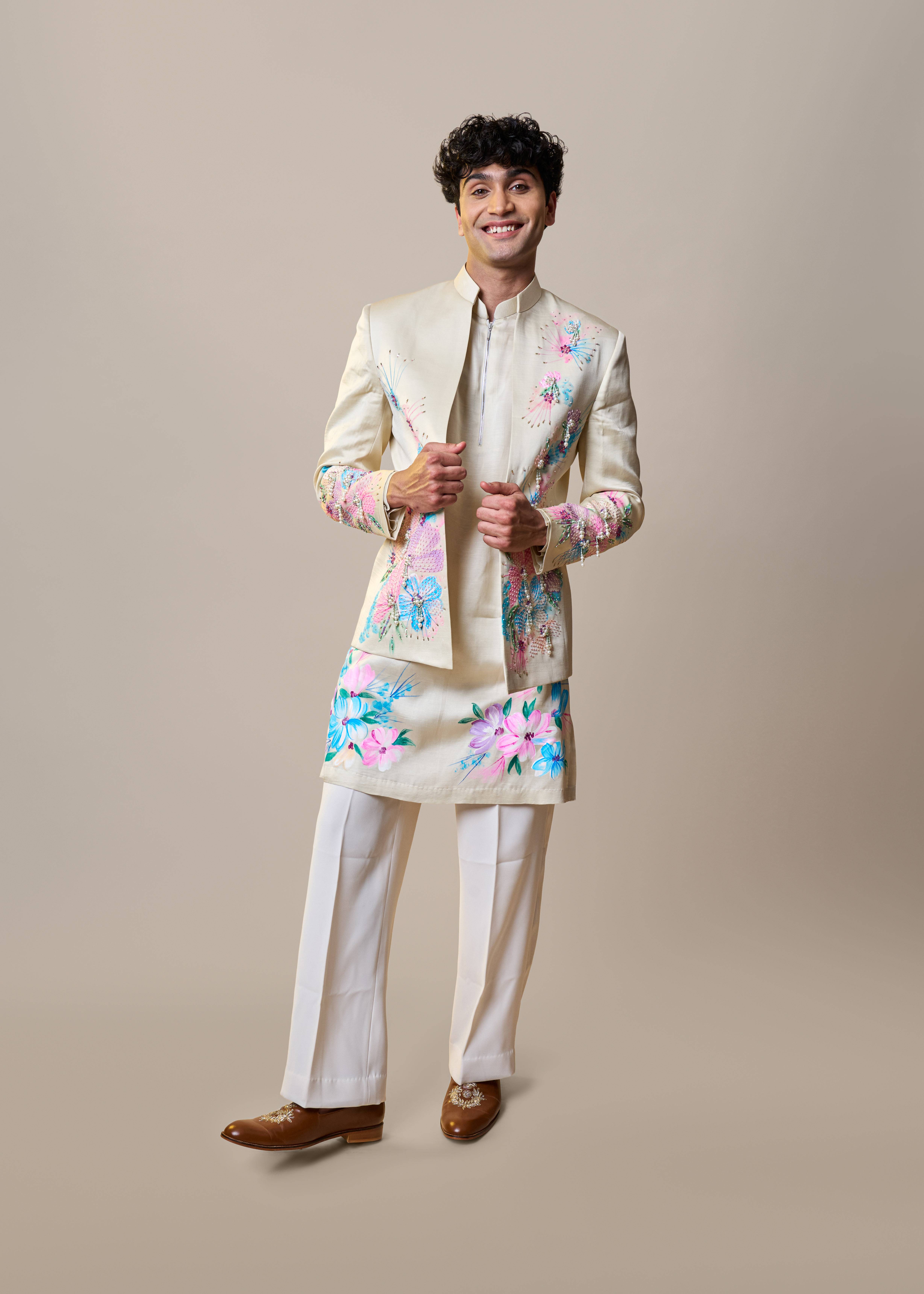 Hand-Painted Floral Kurta Set Image - 2