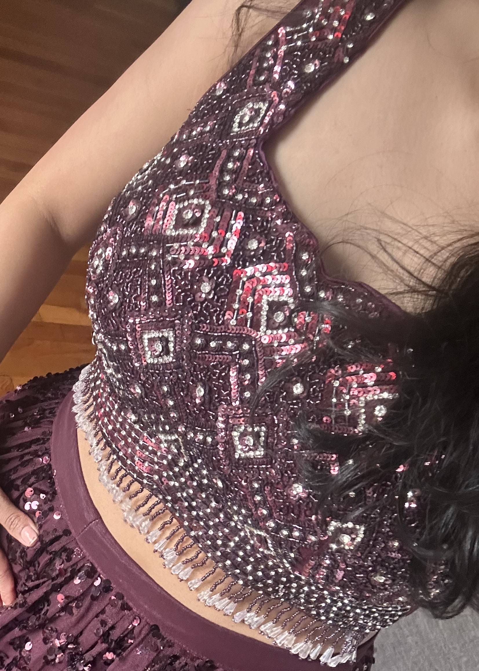 Beaded Plum Sequin Lehenga Image - 2