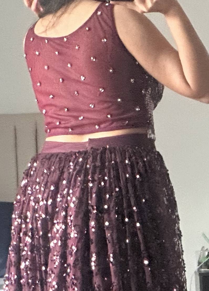 Beaded Plum Sequin Lehenga Image - 1