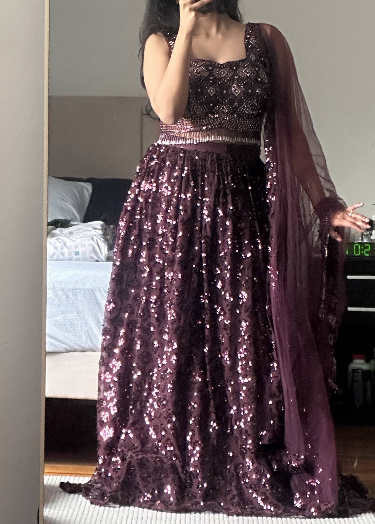 Beaded Plum Sequin Lehenga Image - 0